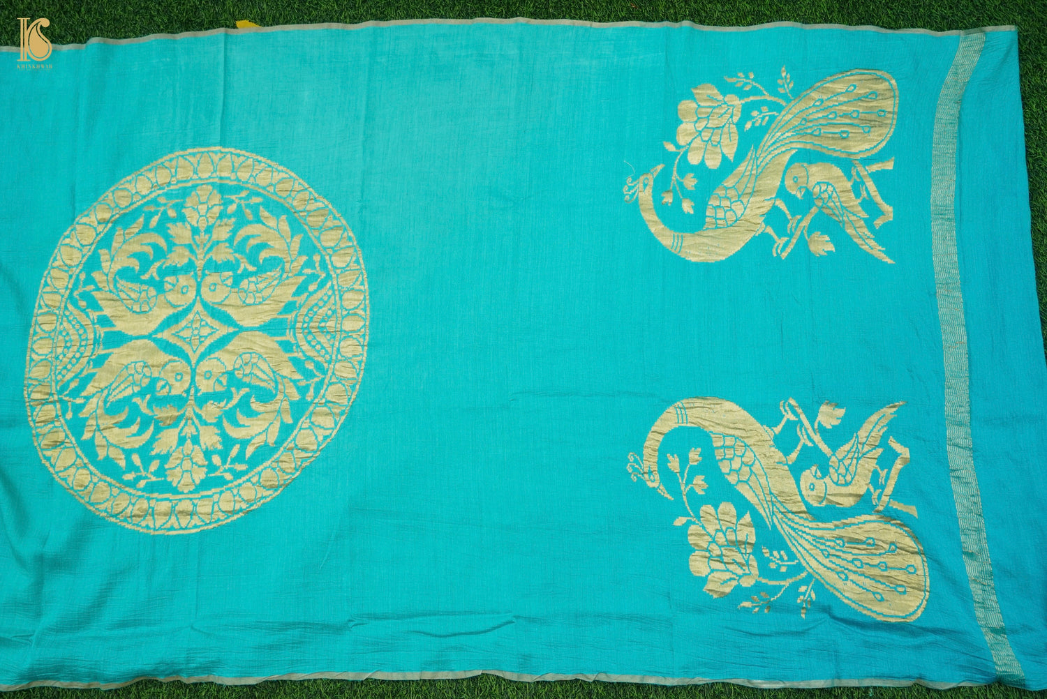 Iris Blue Pure Moonga Silk Handloom Banarasi Suit and Dupatta Set - Khinkhwab