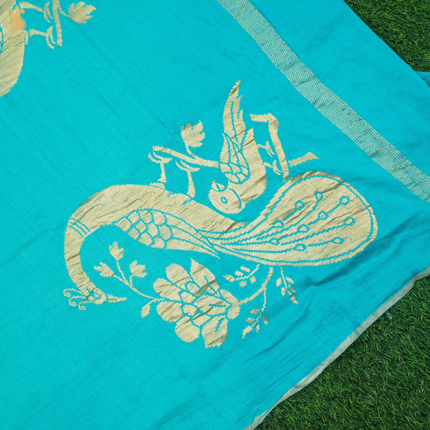 Iris Blue Pure Moonga Silk Handloom Banarasi Suit and Dupatta Set - Khinkhwab