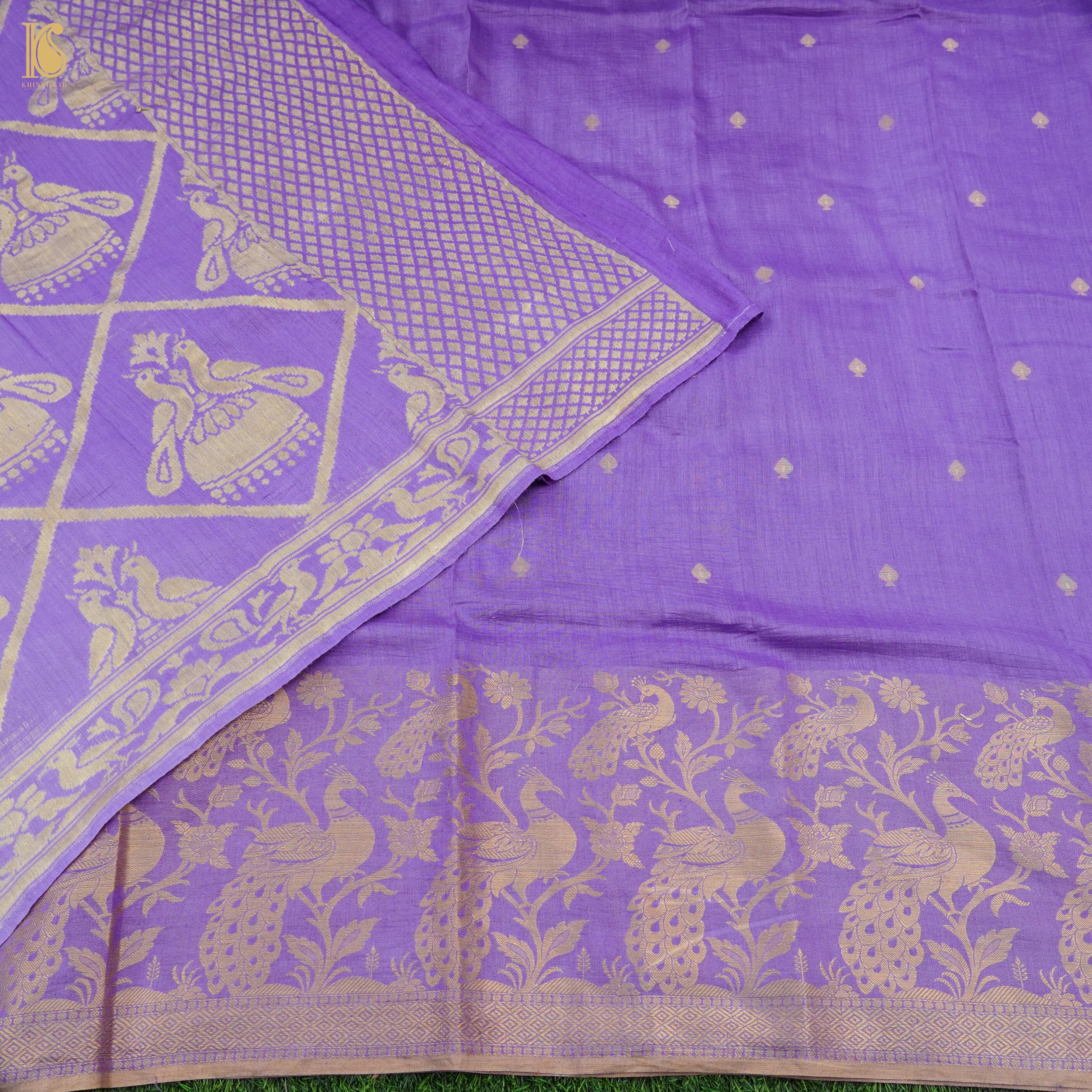 Lilac Bush Pure Moonga Silk Handloom Banarasi Suit and Dupatta Set - Khinkhwab