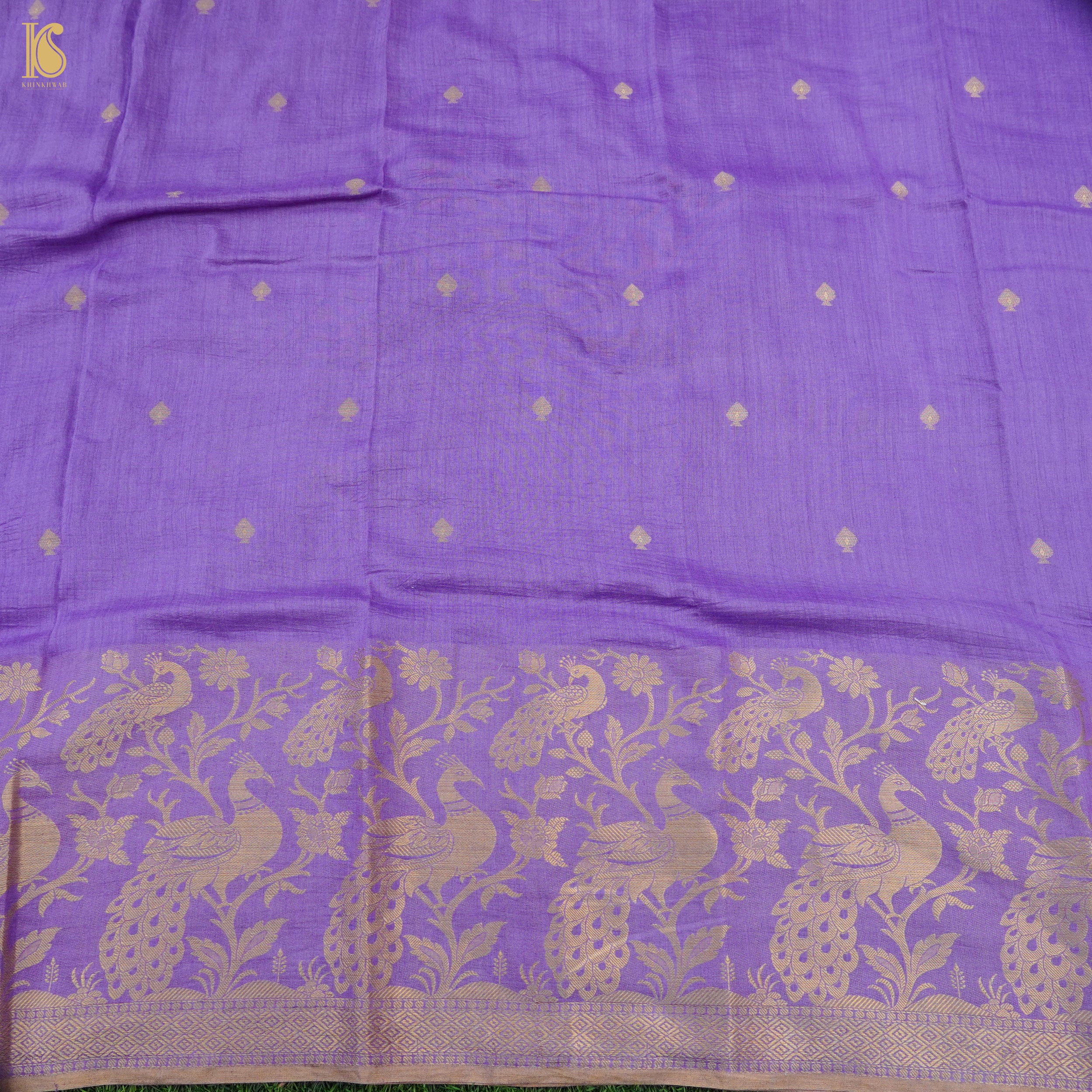 Lilac Bush Pure Moonga Silk Handloom Banarasi Suit and Dupatta Set - Khinkhwab