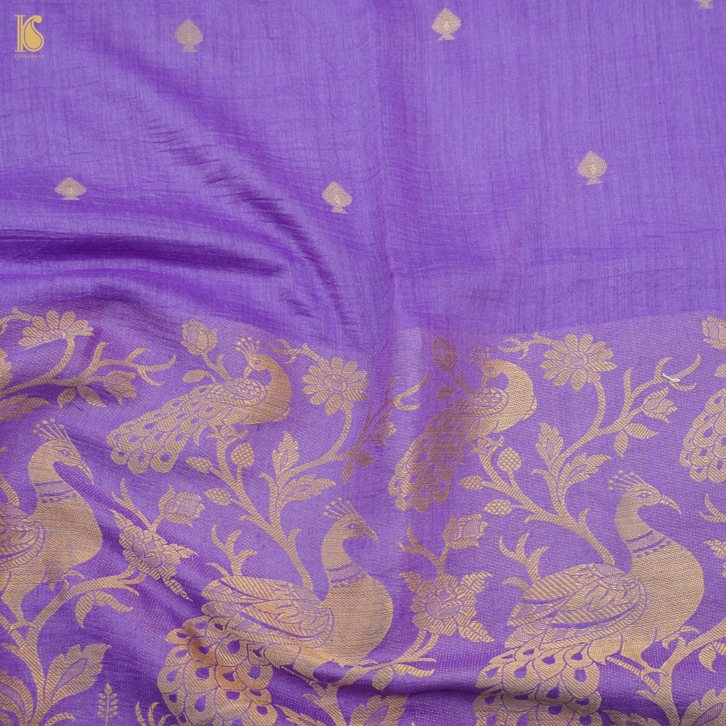Lilac Bush Pure Moonga Silk Handloom Banarasi Suit and Dupatta Set - Khinkhwab