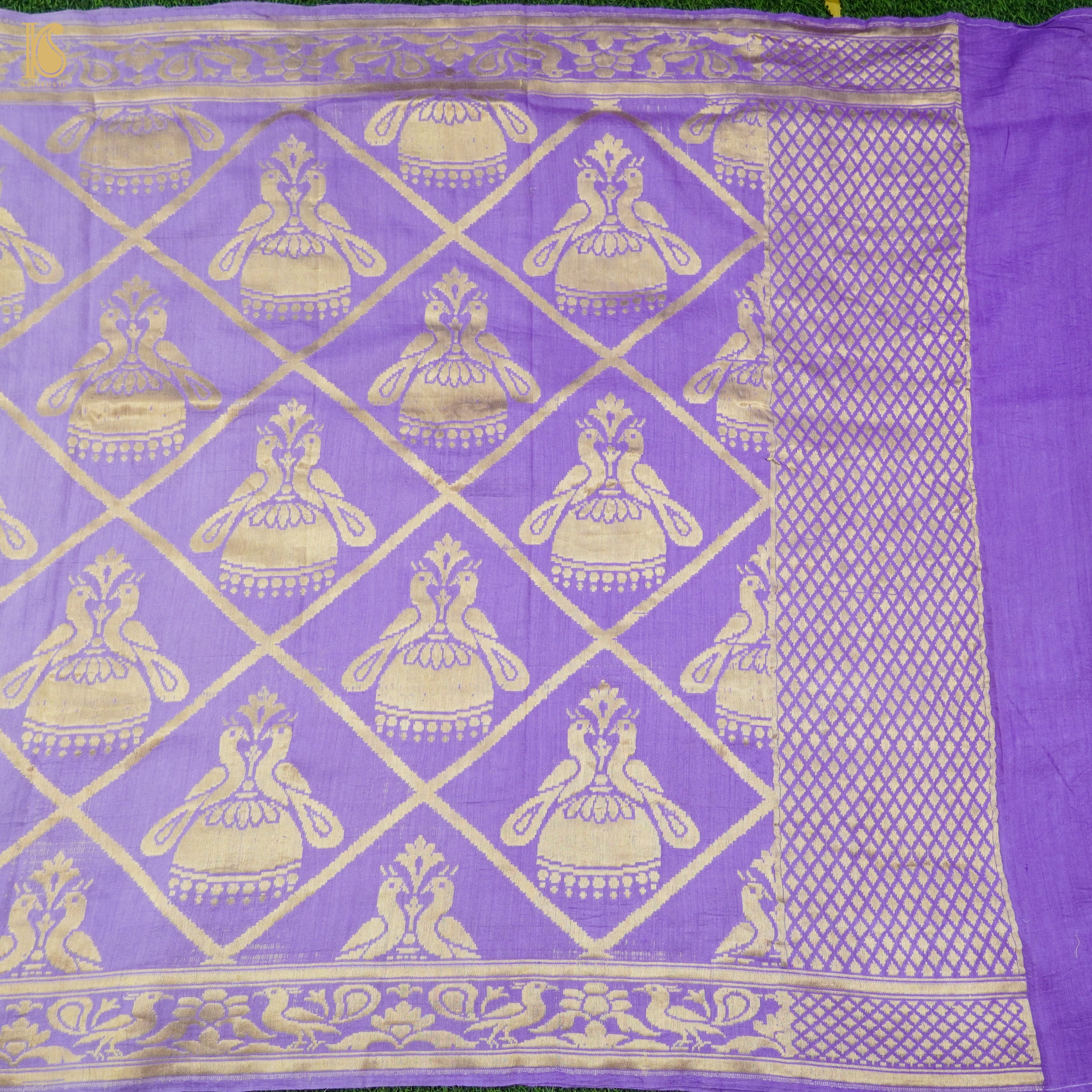 Lilac Bush Pure Moonga Silk Handloom Banarasi Suit and Dupatta Set - Khinkhwab