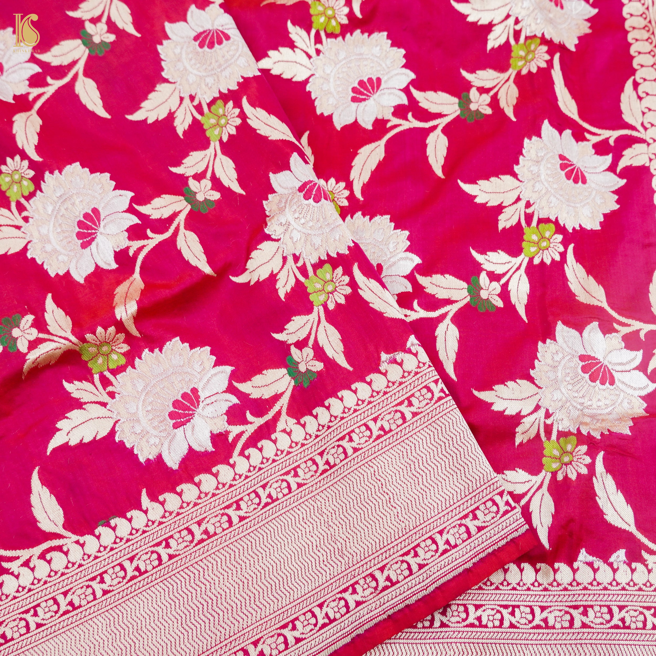 Jazzberry Jam Katan Silk Handloom Banarasi Kadwa Jangla Saree - Khinkhwab