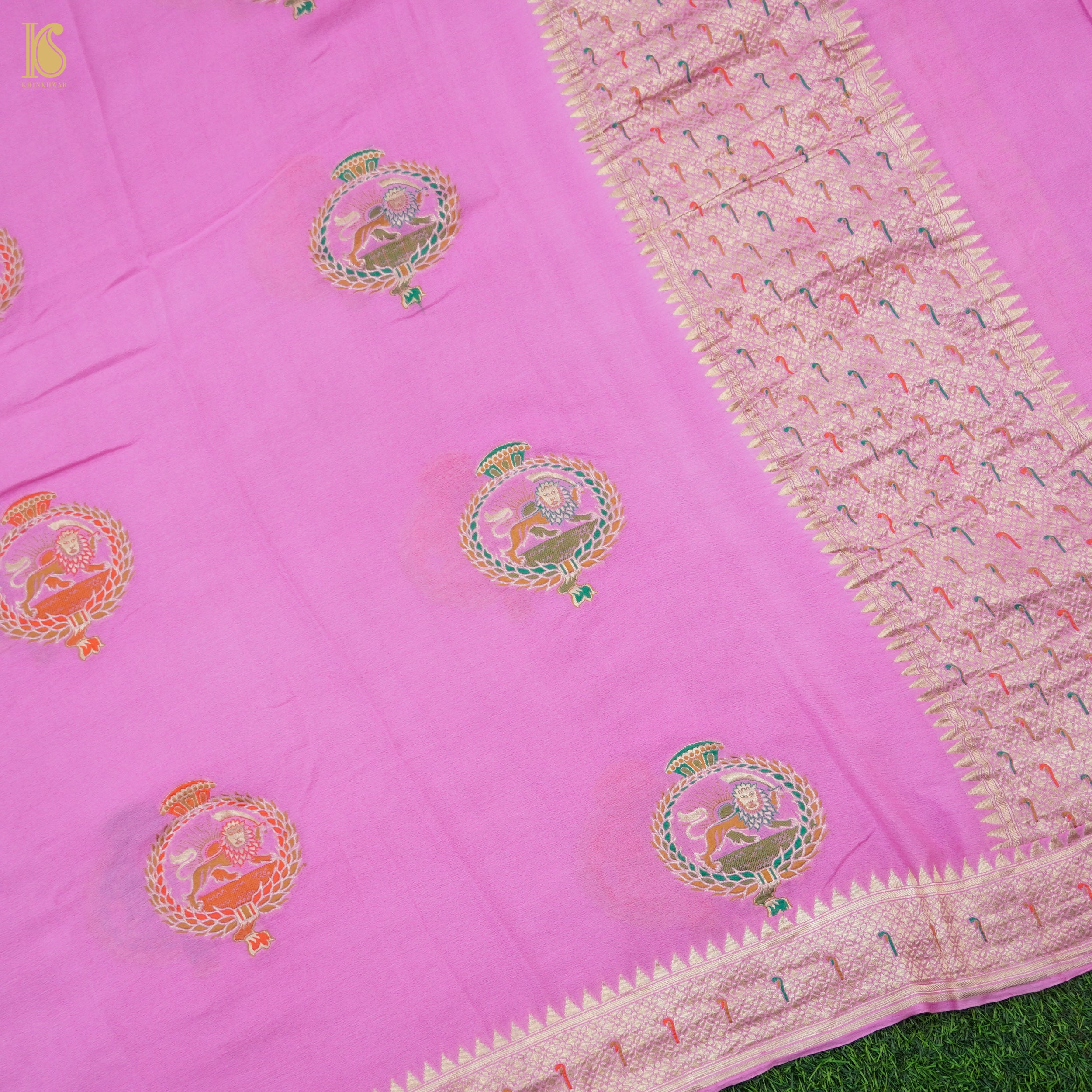 Tea Rose Pink Pure Georgette Sher Boota Banarasi Dupatta - Khinkhwab