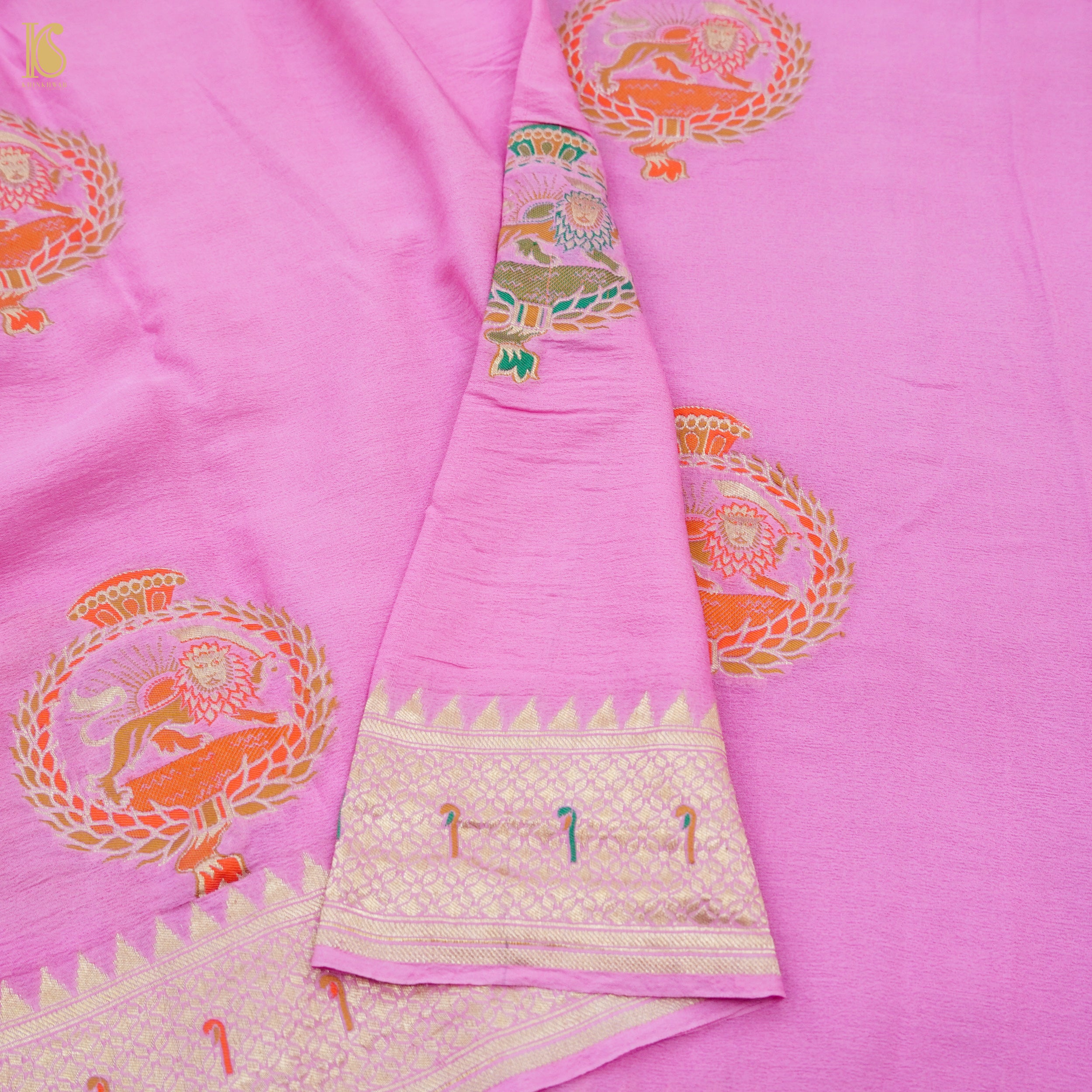 Tea Rose Pink Pure Georgette Sher Boota Banarasi Dupatta - Khinkhwab