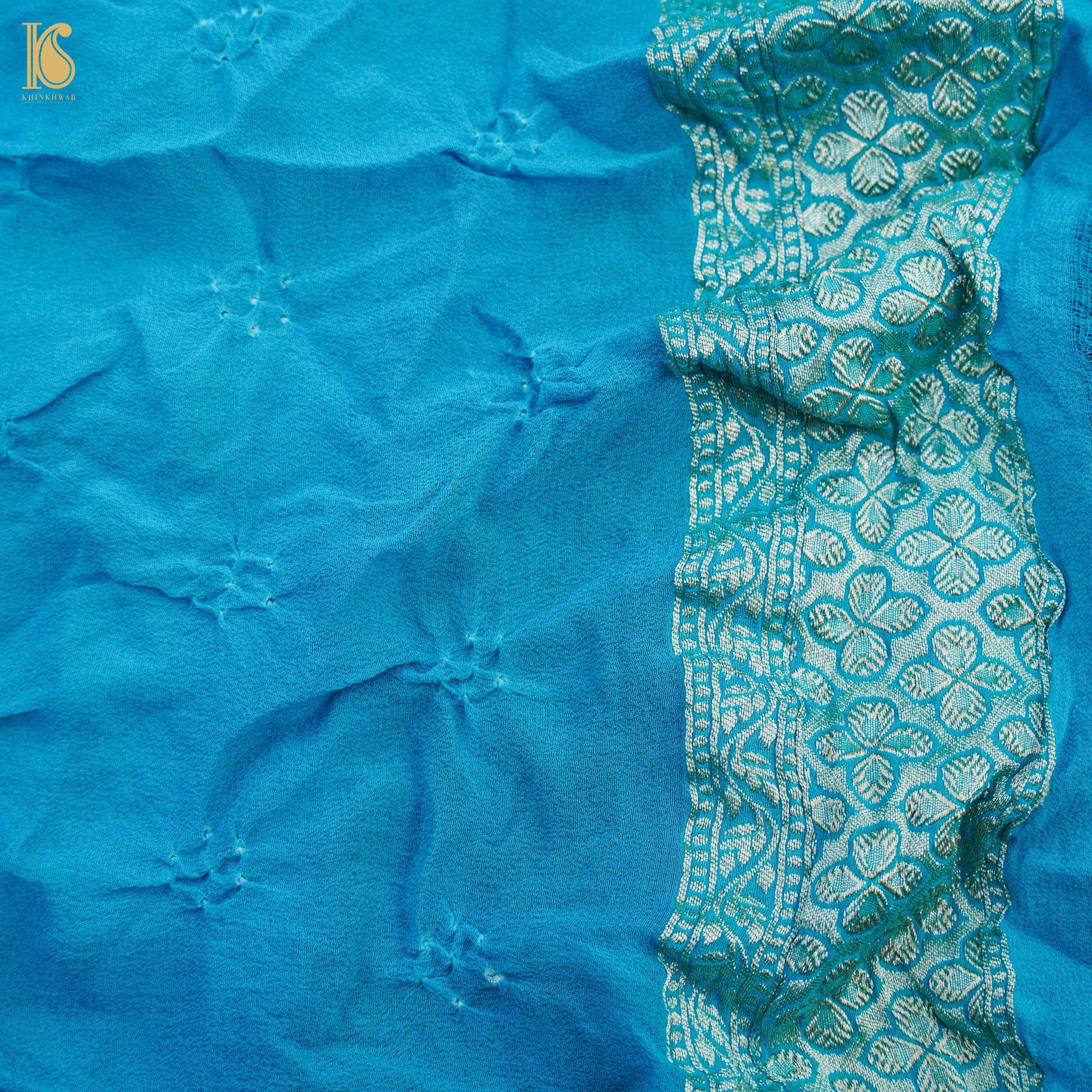 Lime Green Pure Georgette Handloom Banarasi Bandhani Saree - Khinkhwab