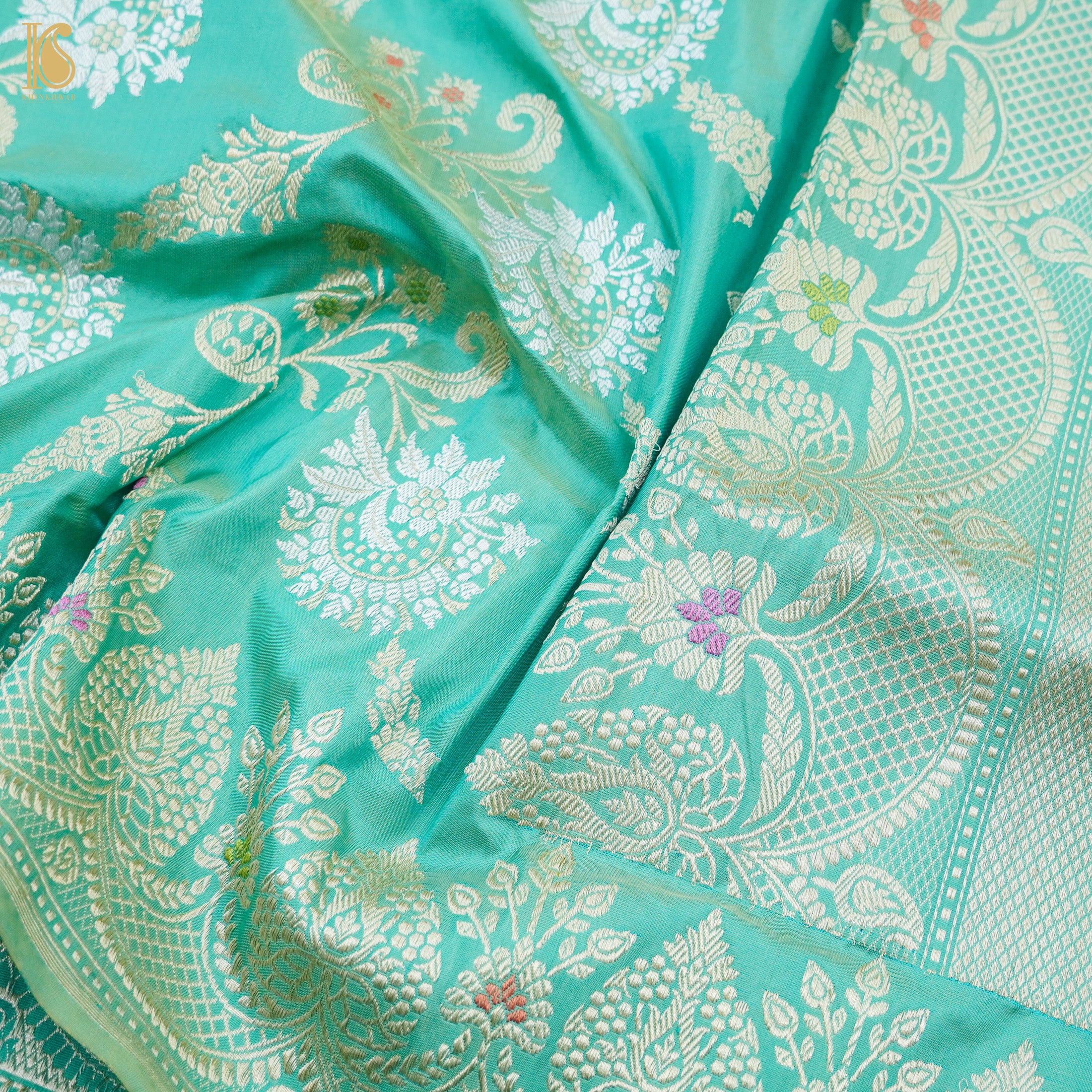 Downy Green Handloom Katan Silk Banarasi Kadwa Saree - Khinkhwab