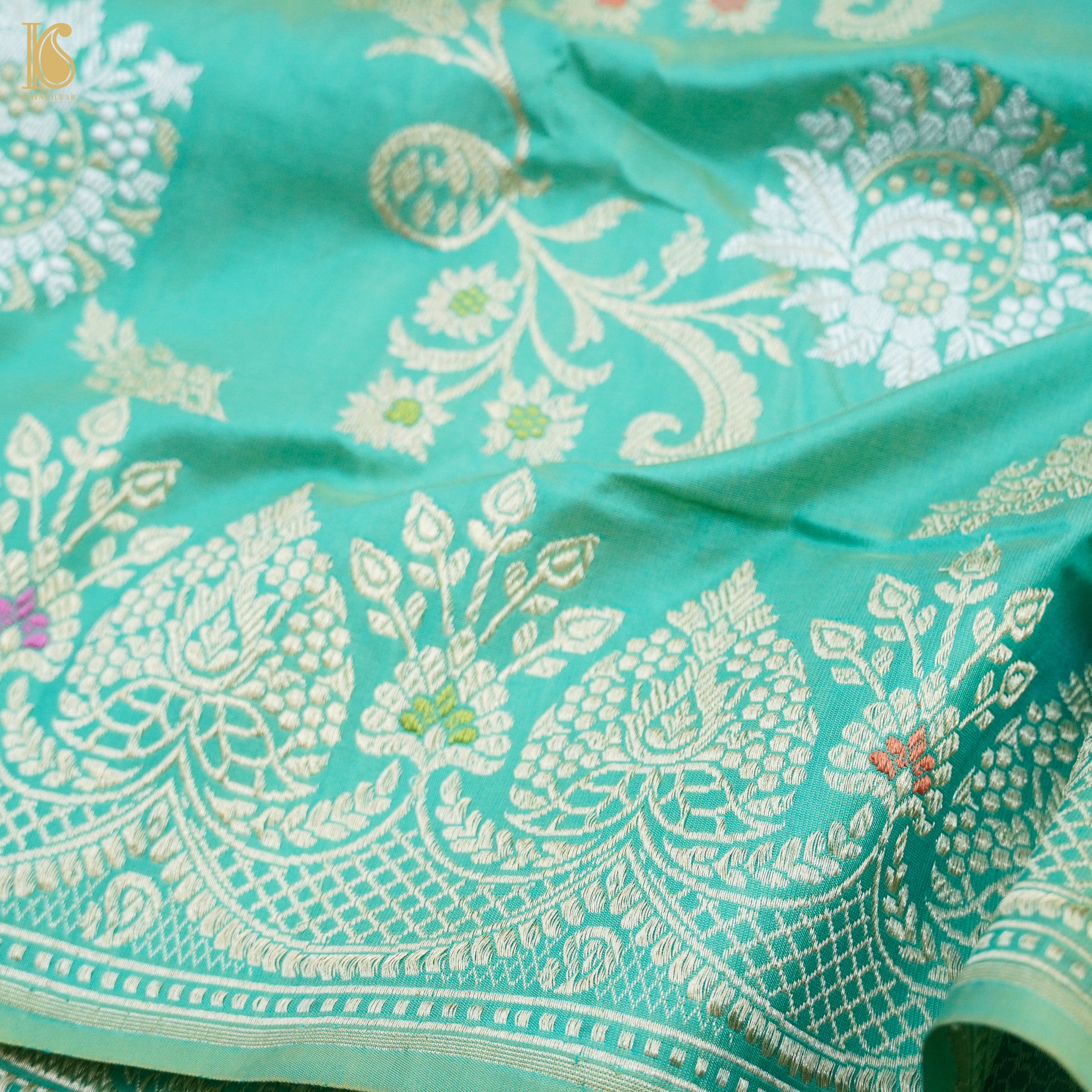 Downy Green Handloom Katan Silk Banarasi Kadwa Saree - Khinkhwab