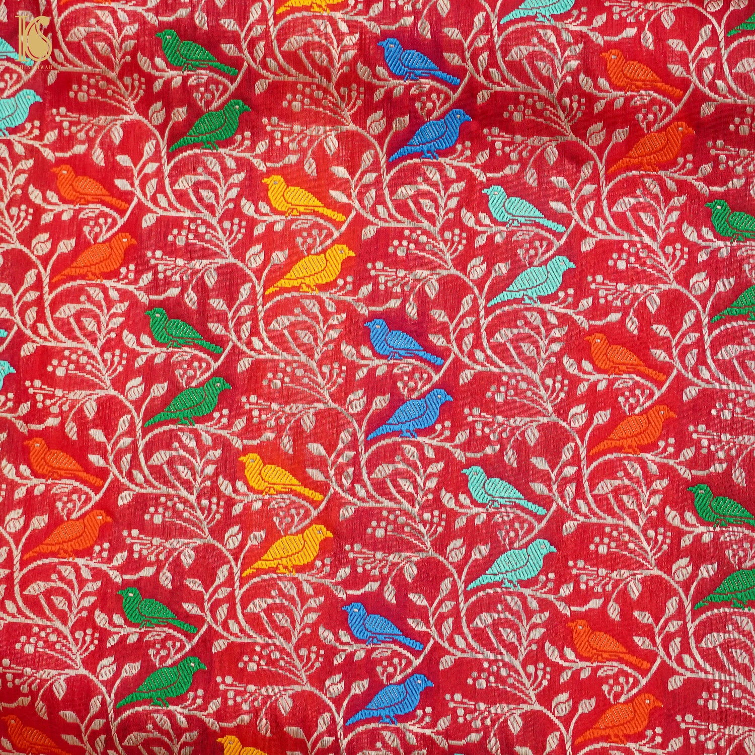 Red Handloom Katan Silk Banarasi Birds Saree - Khinkhwab