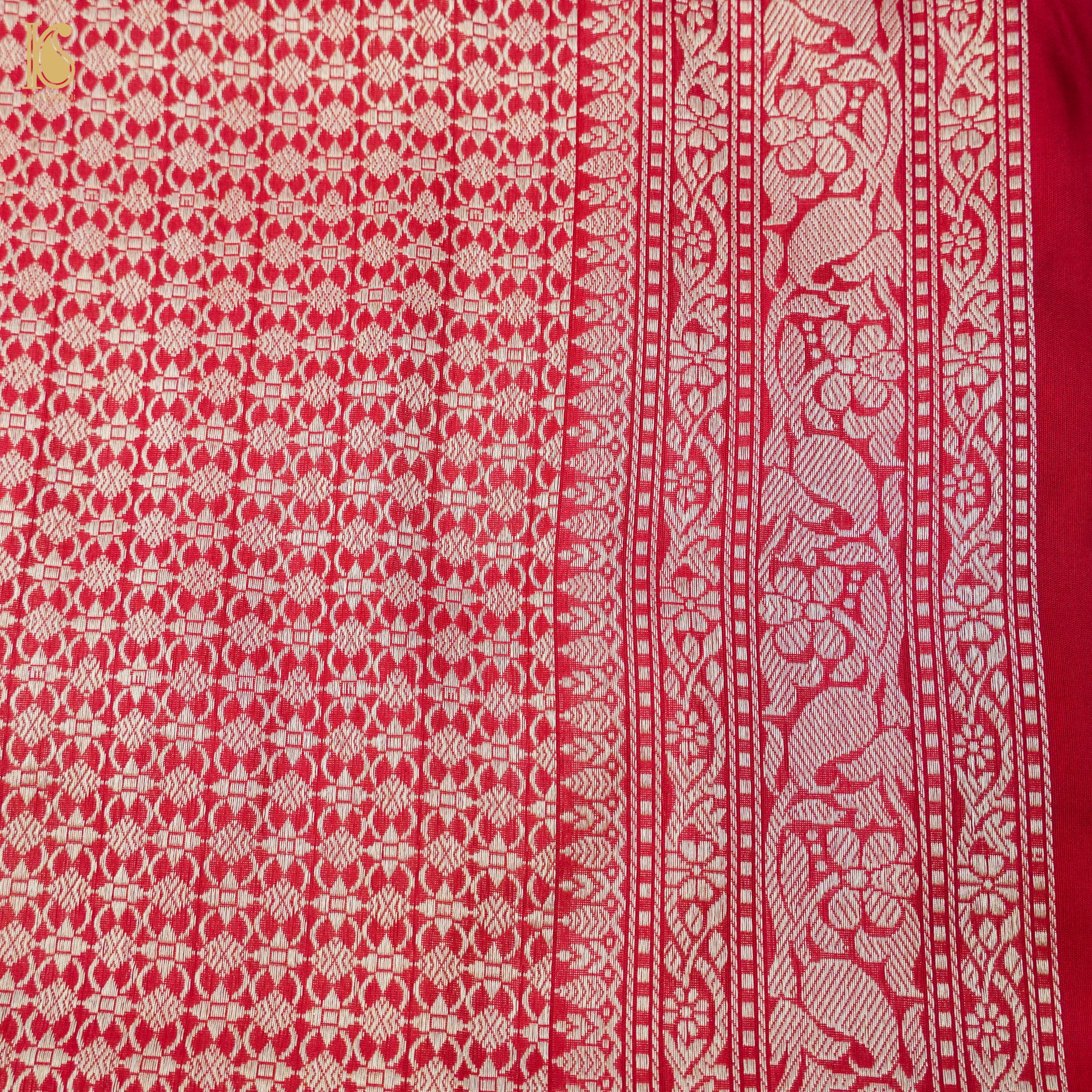 Red Handloom Katan Silk Banarasi Birds Saree - Khinkhwab