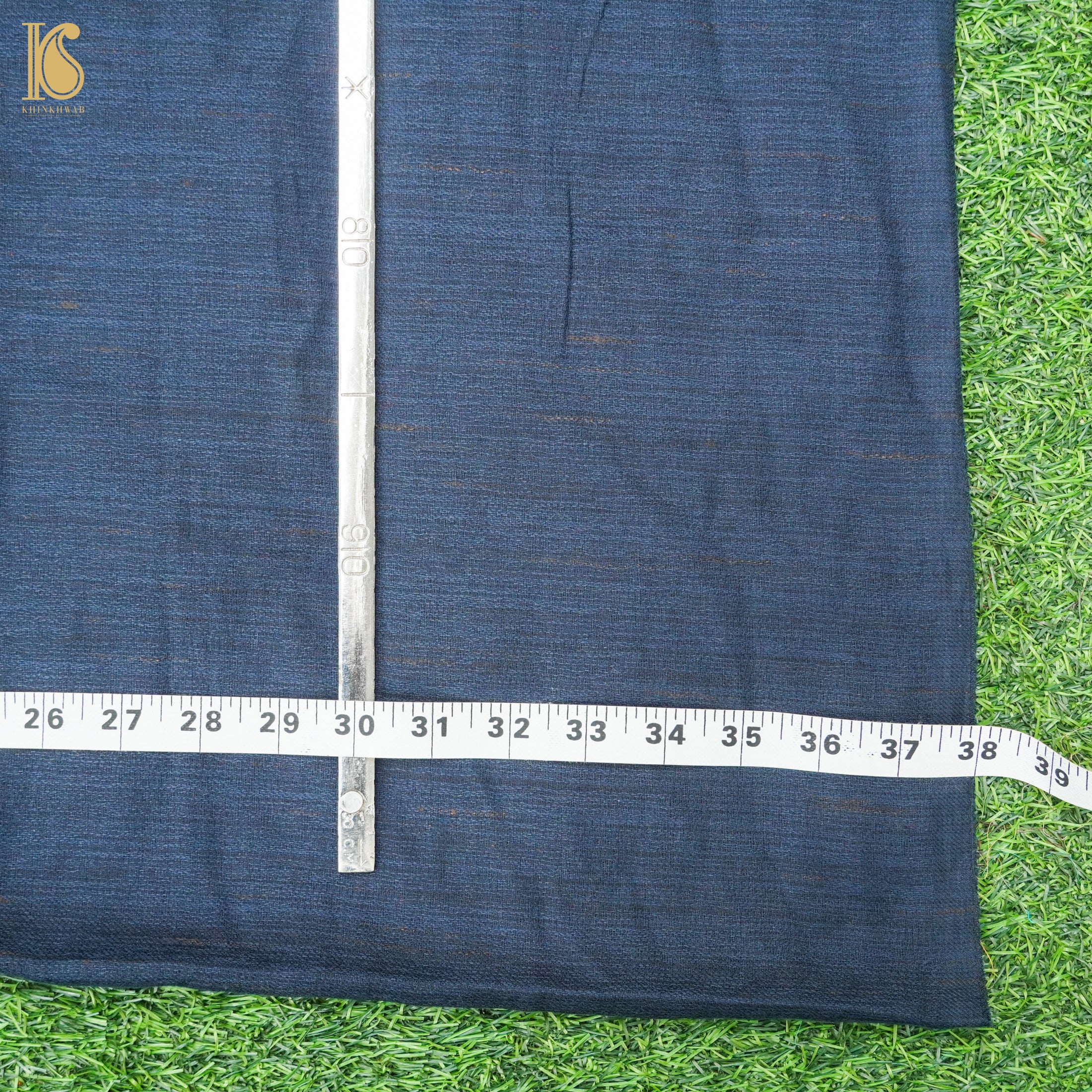 Midnight Blue Semi Pashmina Handwoven Kani Weave Kashmiri Stole - Khinkhwab