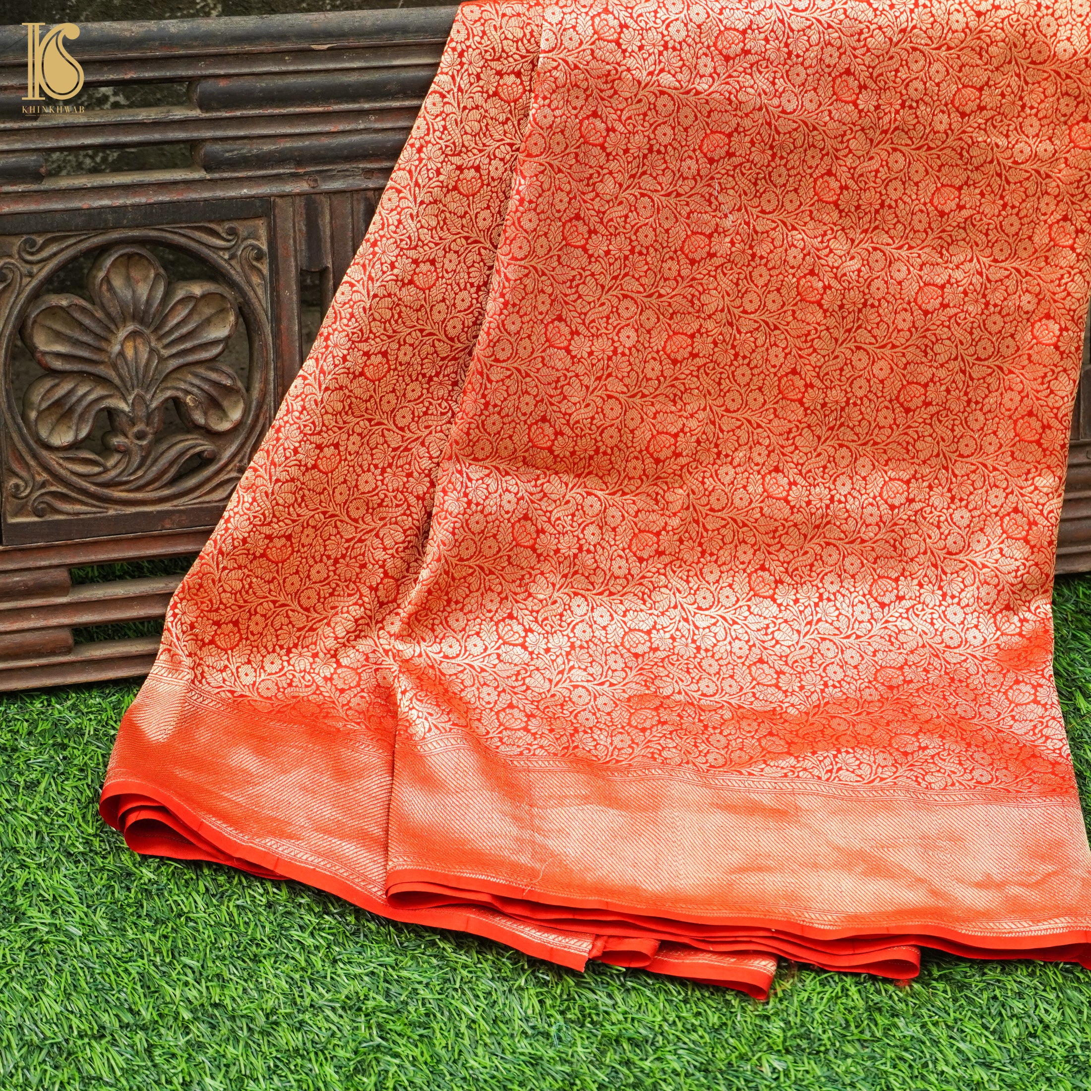 Handloom Red Pure Brocade Banarasi Fabric - Khinkhwab