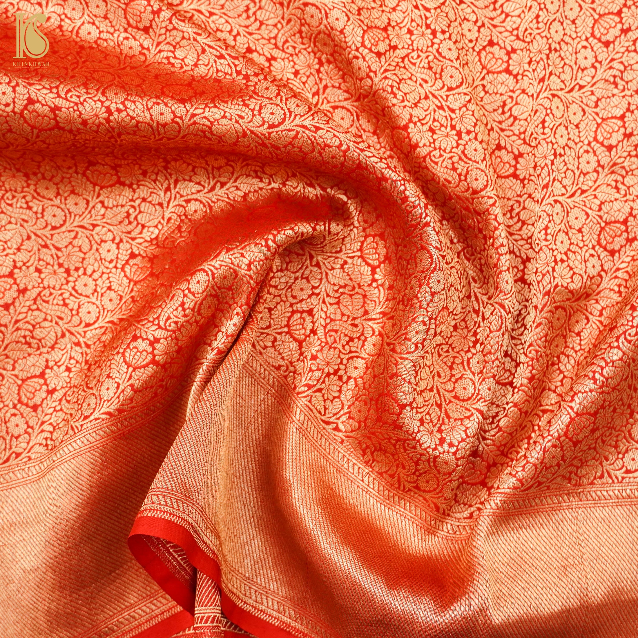 Handloom Red Pure Brocade Banarasi Fabric - Khinkhwab