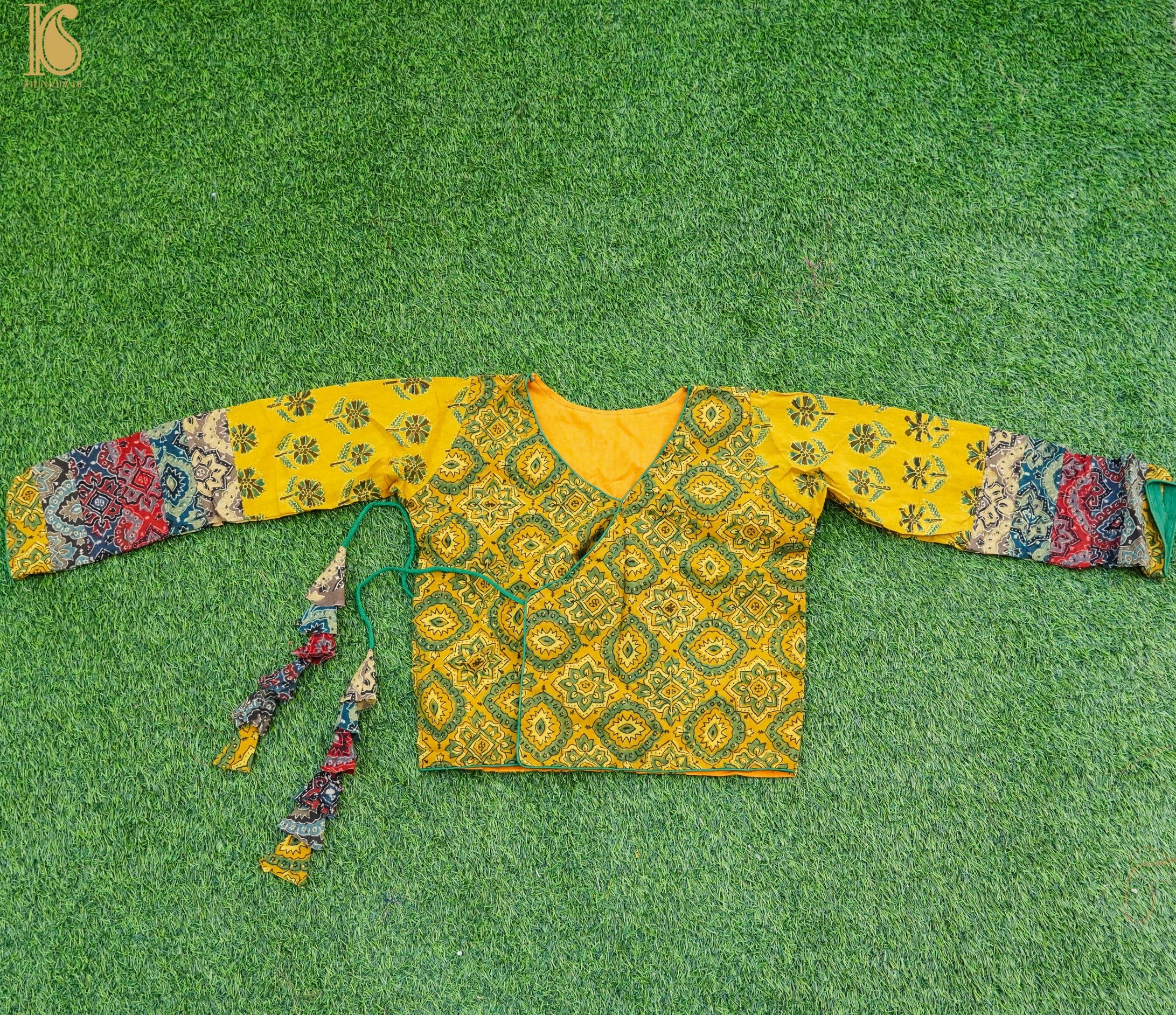Sunglow Yellow Ajrakh Pure Cotton Stitched Blouse - Khinkhwab