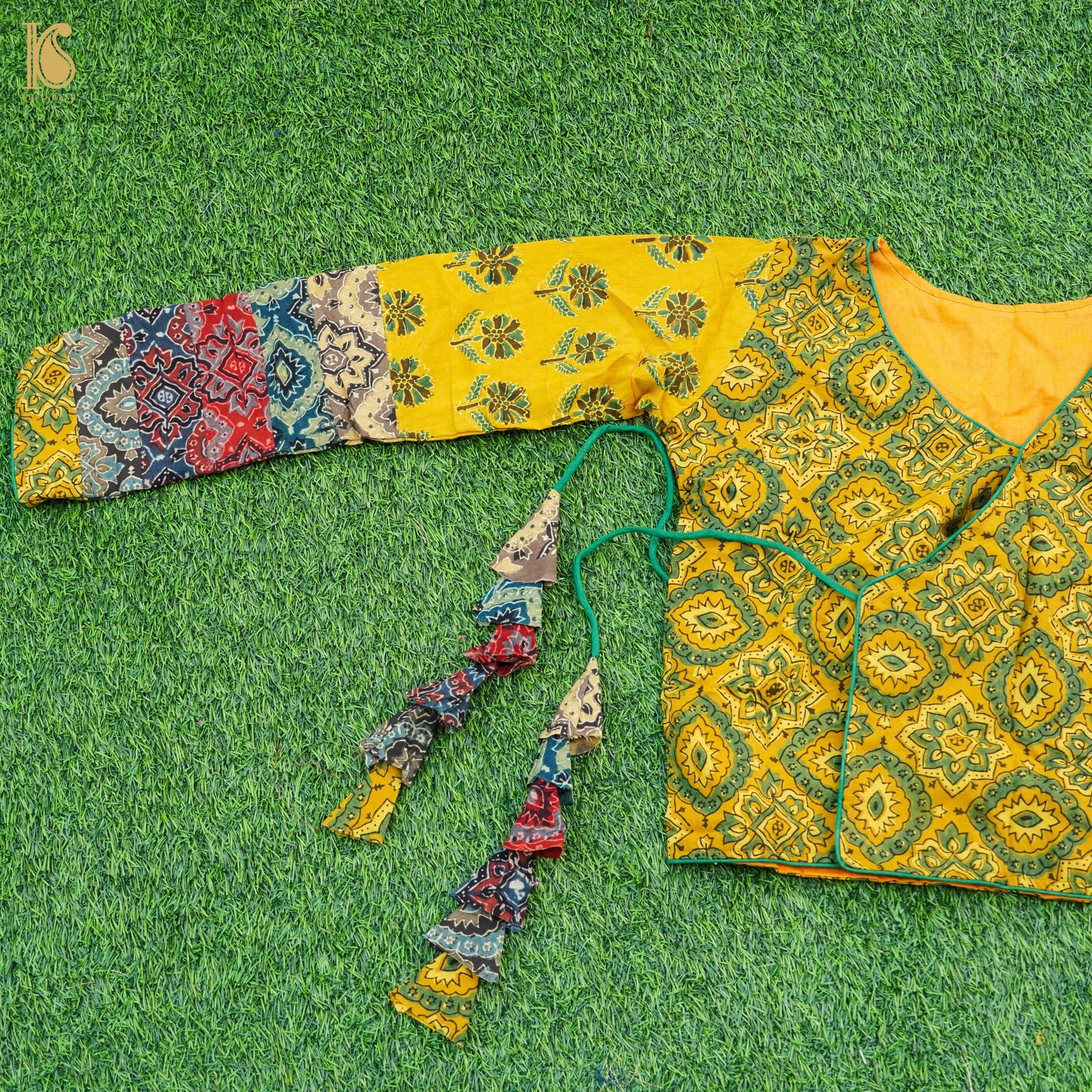 Sunglow Yellow Ajrakh Pure Cotton Stitched Blouse - Khinkhwab
