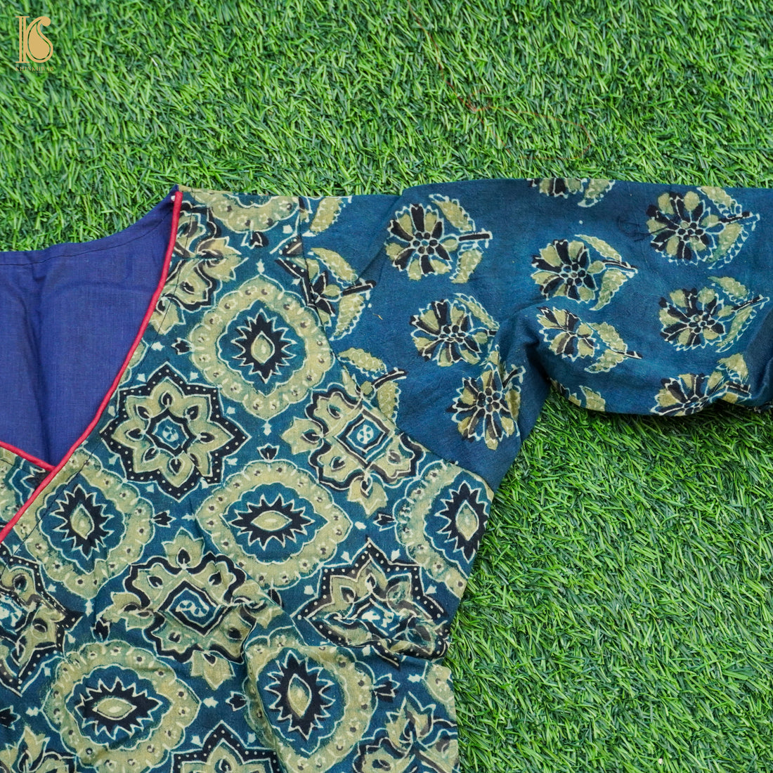 Blue Ajrakh  Pure Cotton Stitched Blouse - Khinkhwab