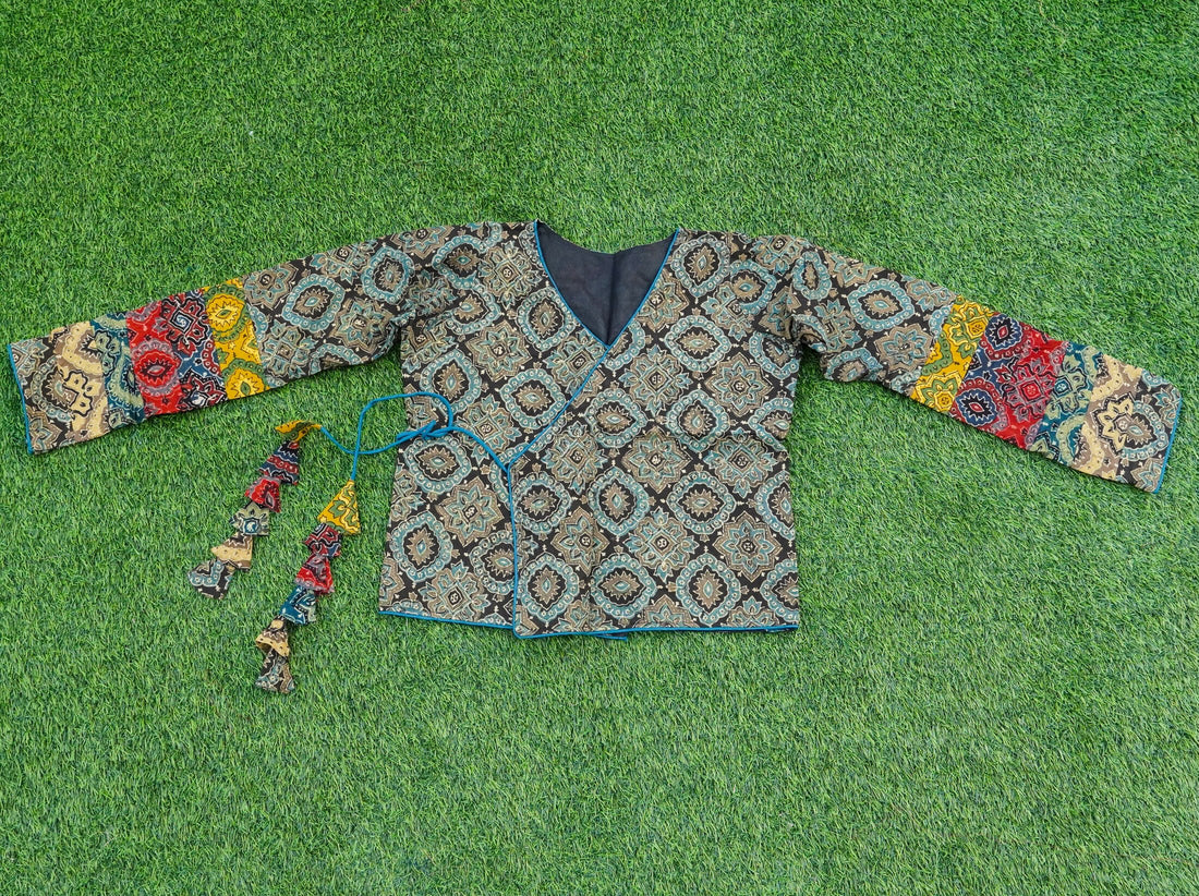 Black Ajrakh Pure Cotton Stitched Blouse - Khinkhwab