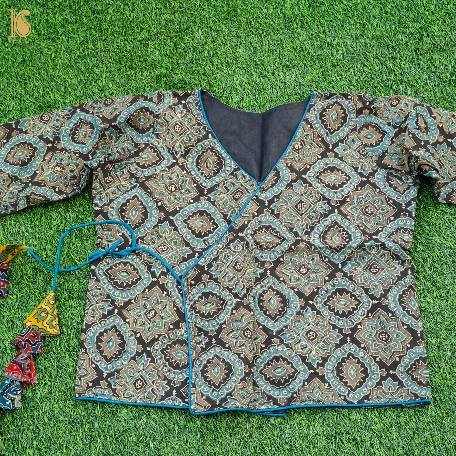 Black Ajrakh  Pure Cotton Stitched Blouse - Khinkhwab