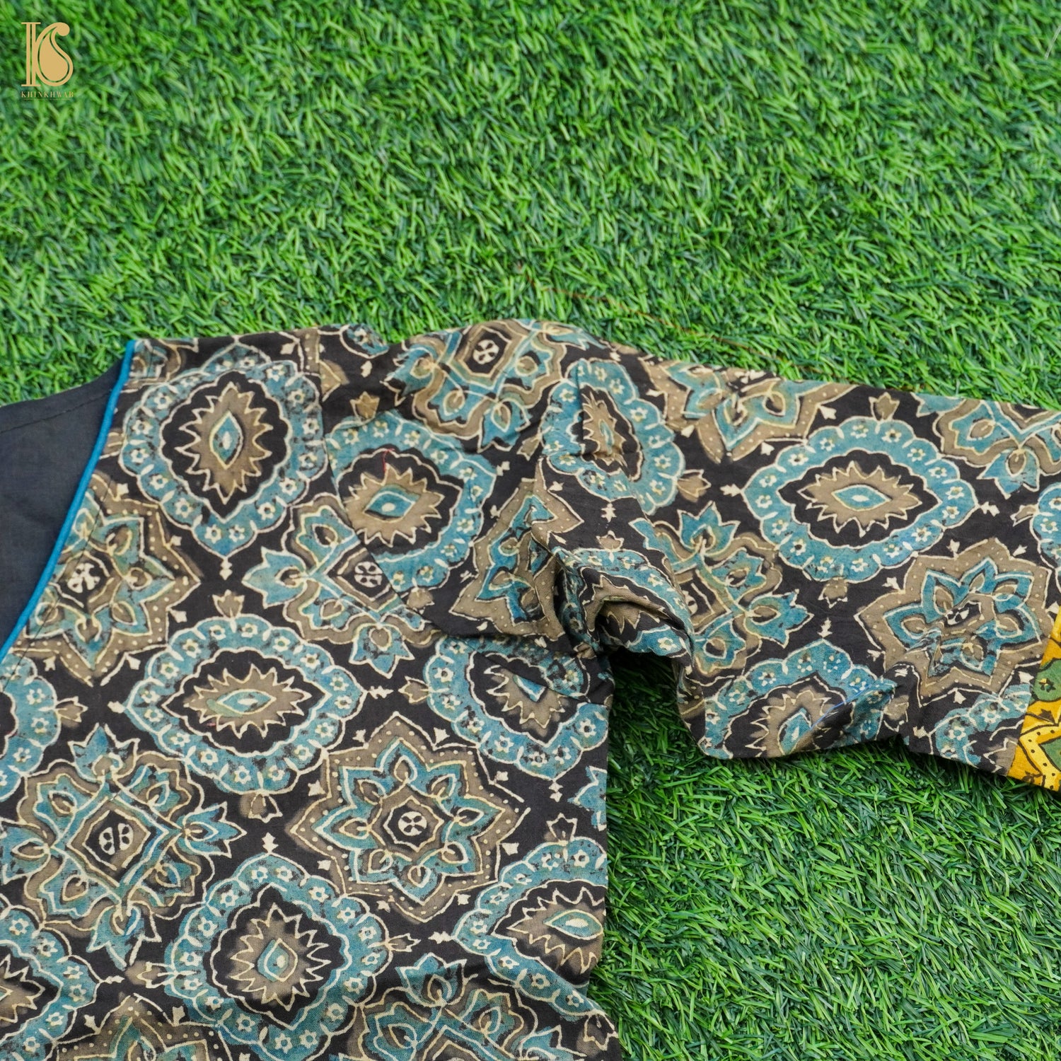 Black Ajrakh  Pure Cotton Stitched Blouse - Khinkhwab