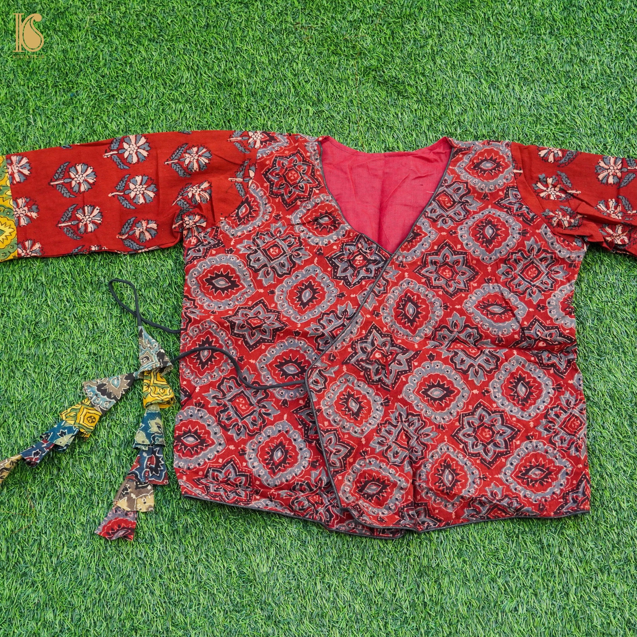 Red Ajrakh Pure Cotton Stitched Blouse - Khinkhwab