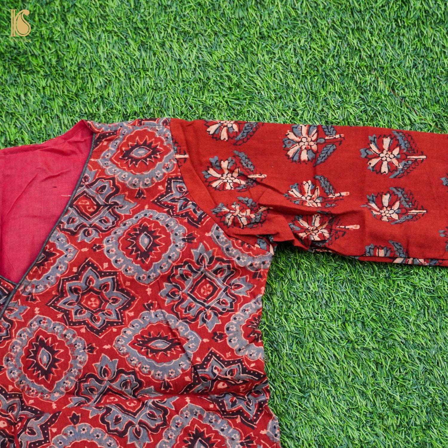 Red Ajrakh  Pure Cotton Stitched Blouse - Khinkhwab