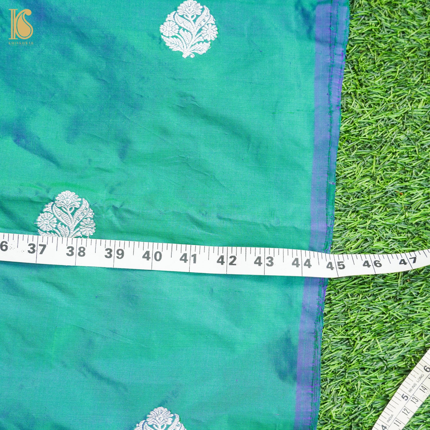 Persian Green Pure Katan Silk Banarasi Fabric - Khinkhwab