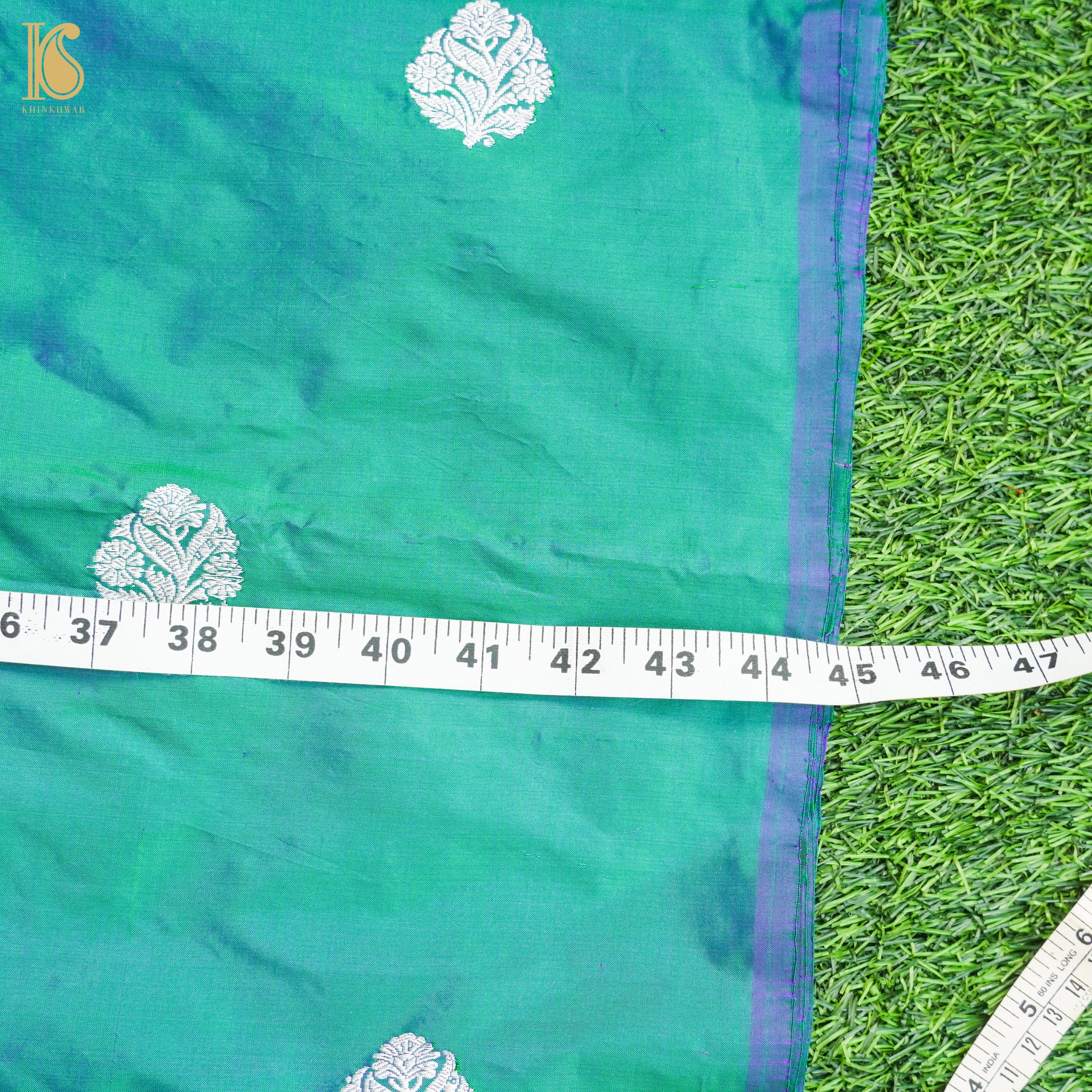 Persian Green Pure Katan Silk Banarasi Fabric - Khinkhwab