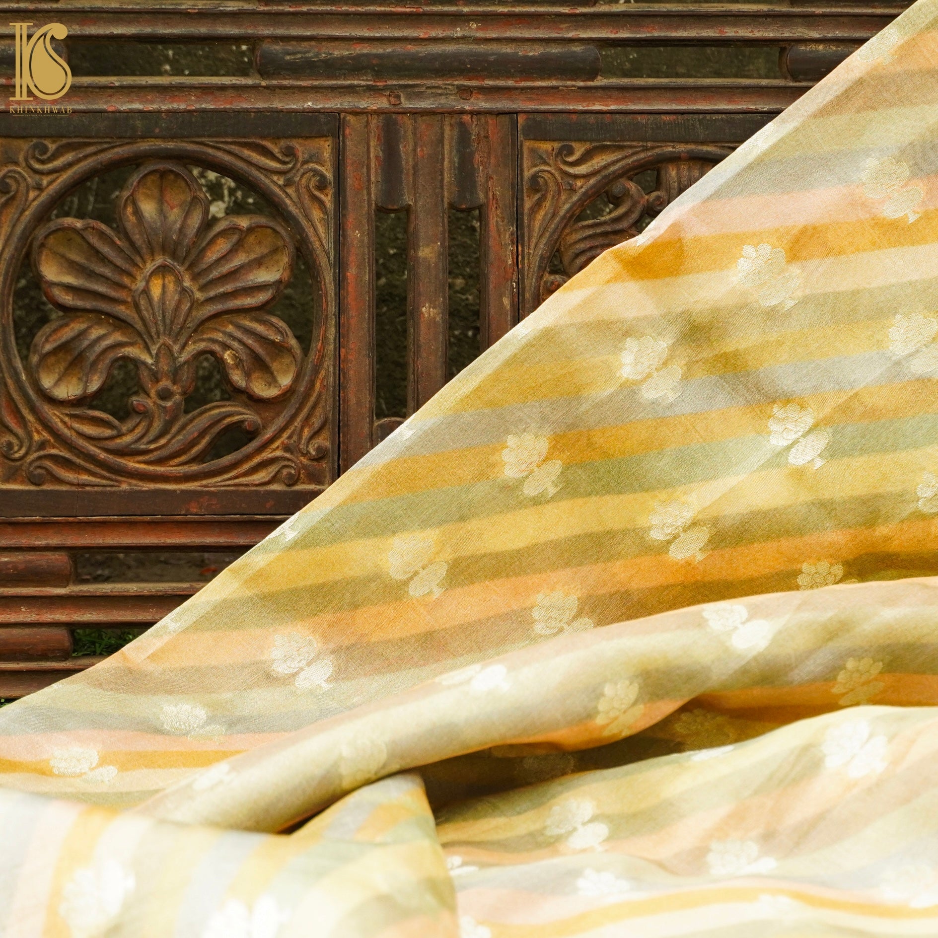 Peach Pure Spun Silk Banarasi Fabric - Khinkhwab