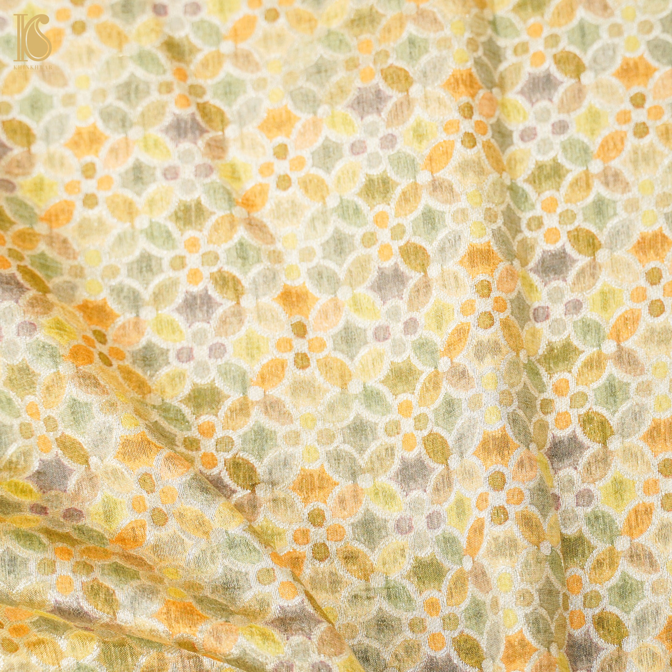 Yellow Spun Silk Banarasi Fabric - Khinkhwab