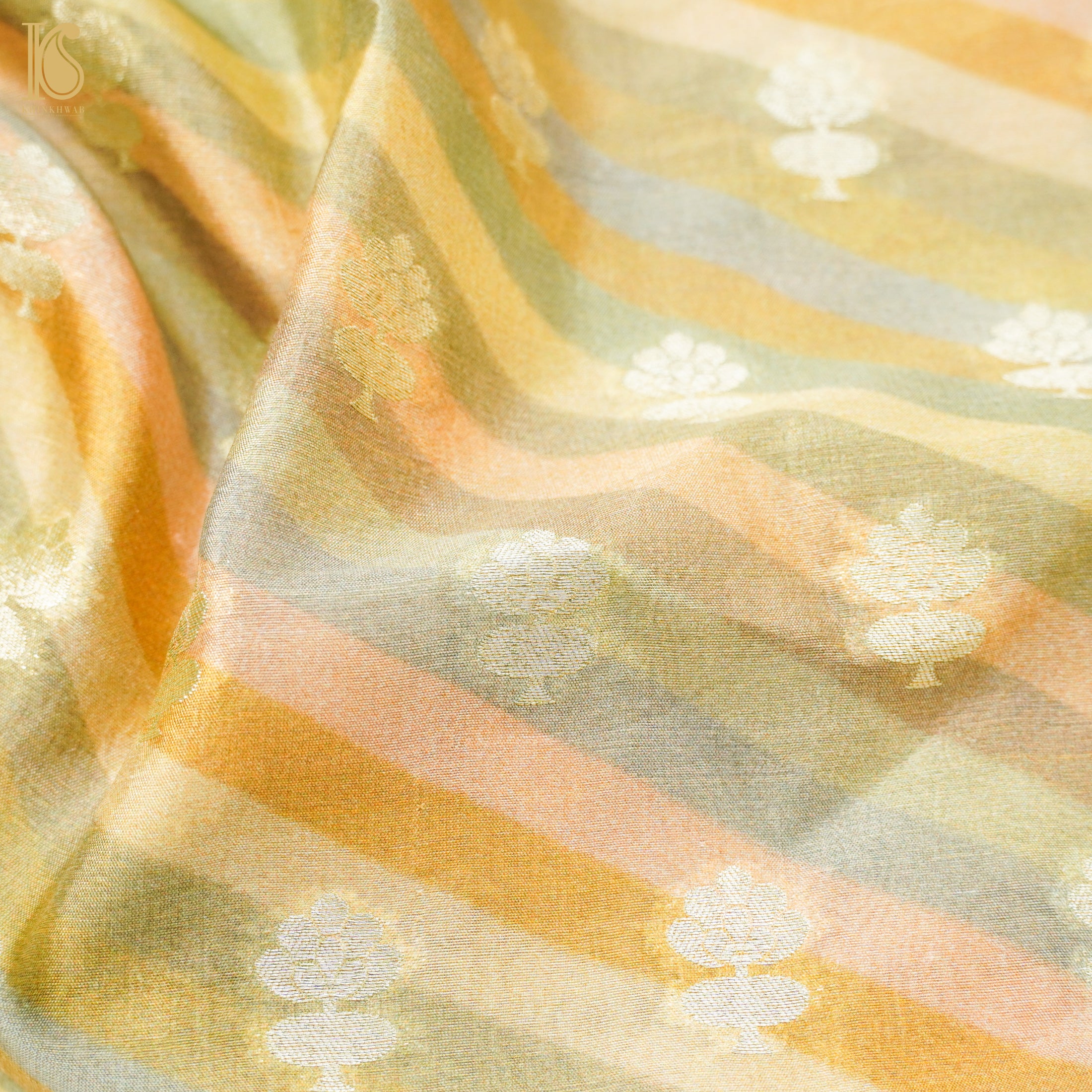 Peach Pure Spun Silk Banarasi Fabric - Khinkhwab