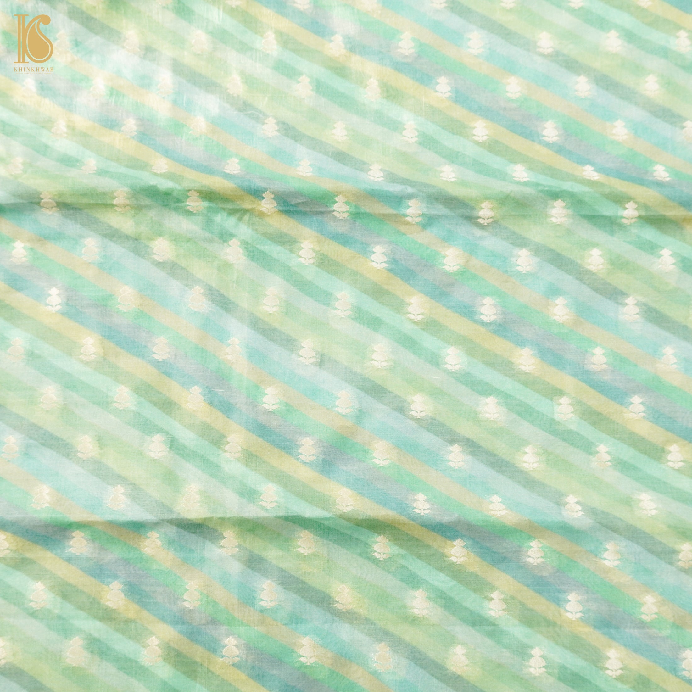 Ottoman Green Spun Silk Banarasi Fabric - Khinkhwab