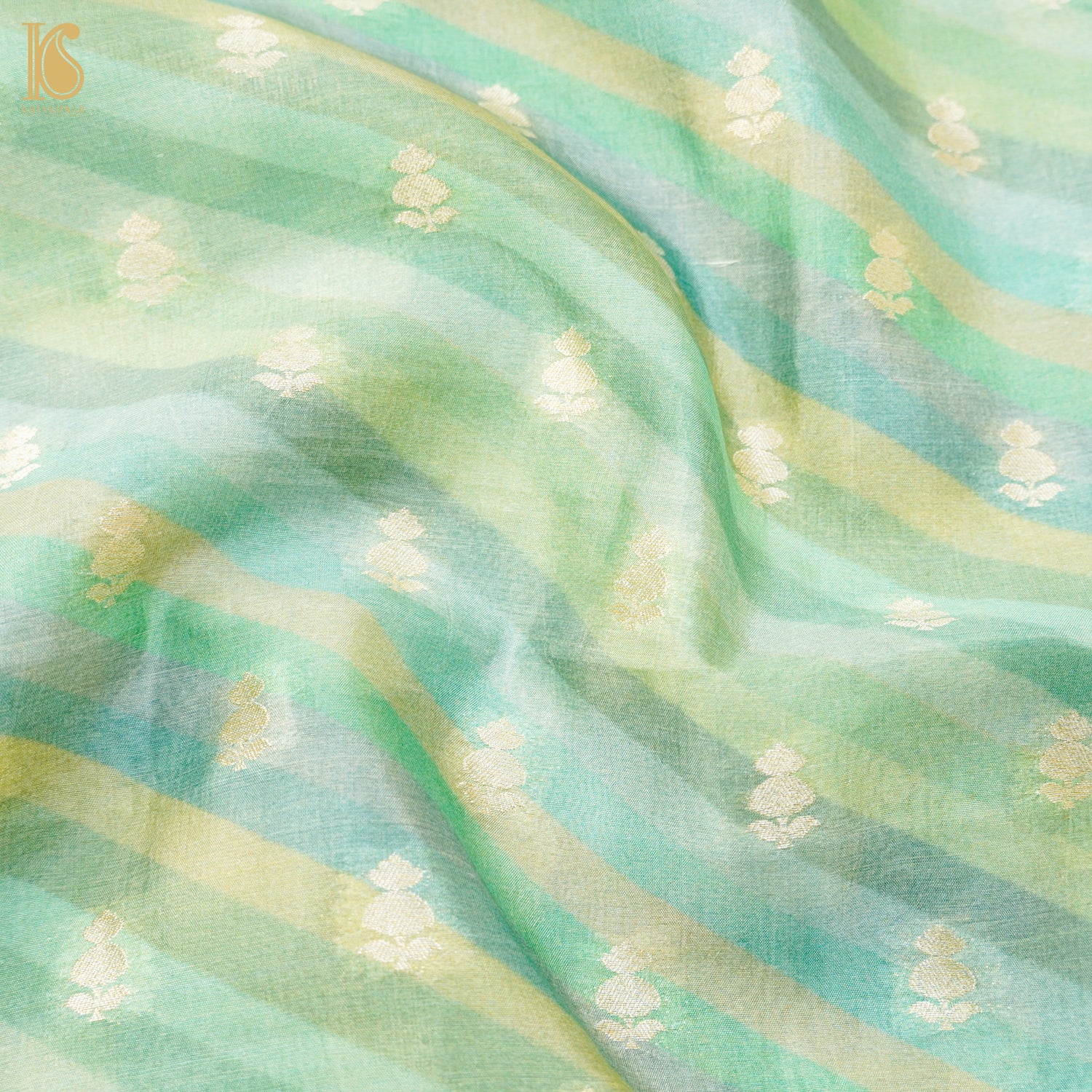 Ottoman Green Spun Silk Banarasi Fabric - Khinkhwab