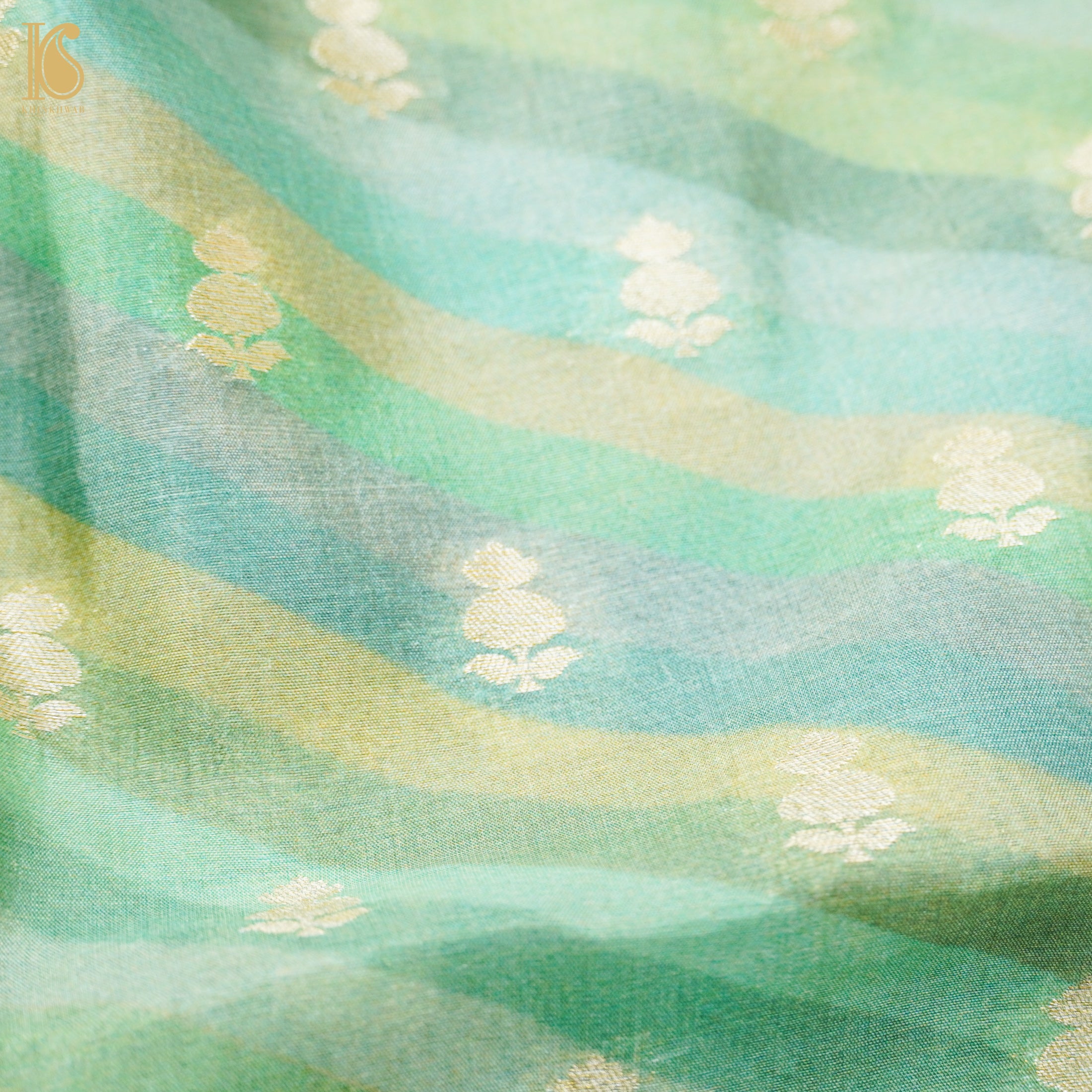 Ottoman Green Spun Silk Banarasi Fabric - Khinkhwab
