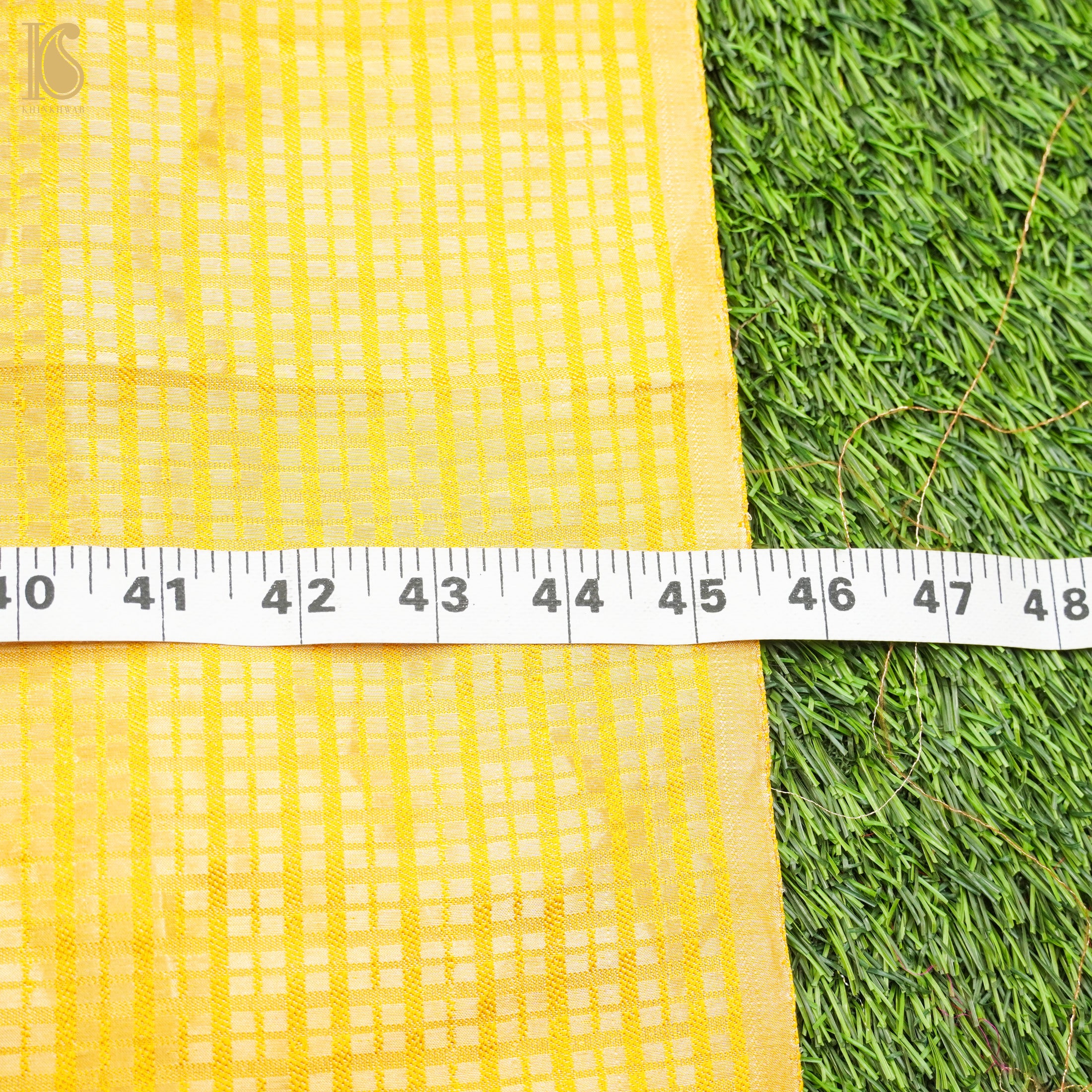 Moon Yellow Handwoven Pure Satin Silk Banarasi Fabric - Khinkhwab