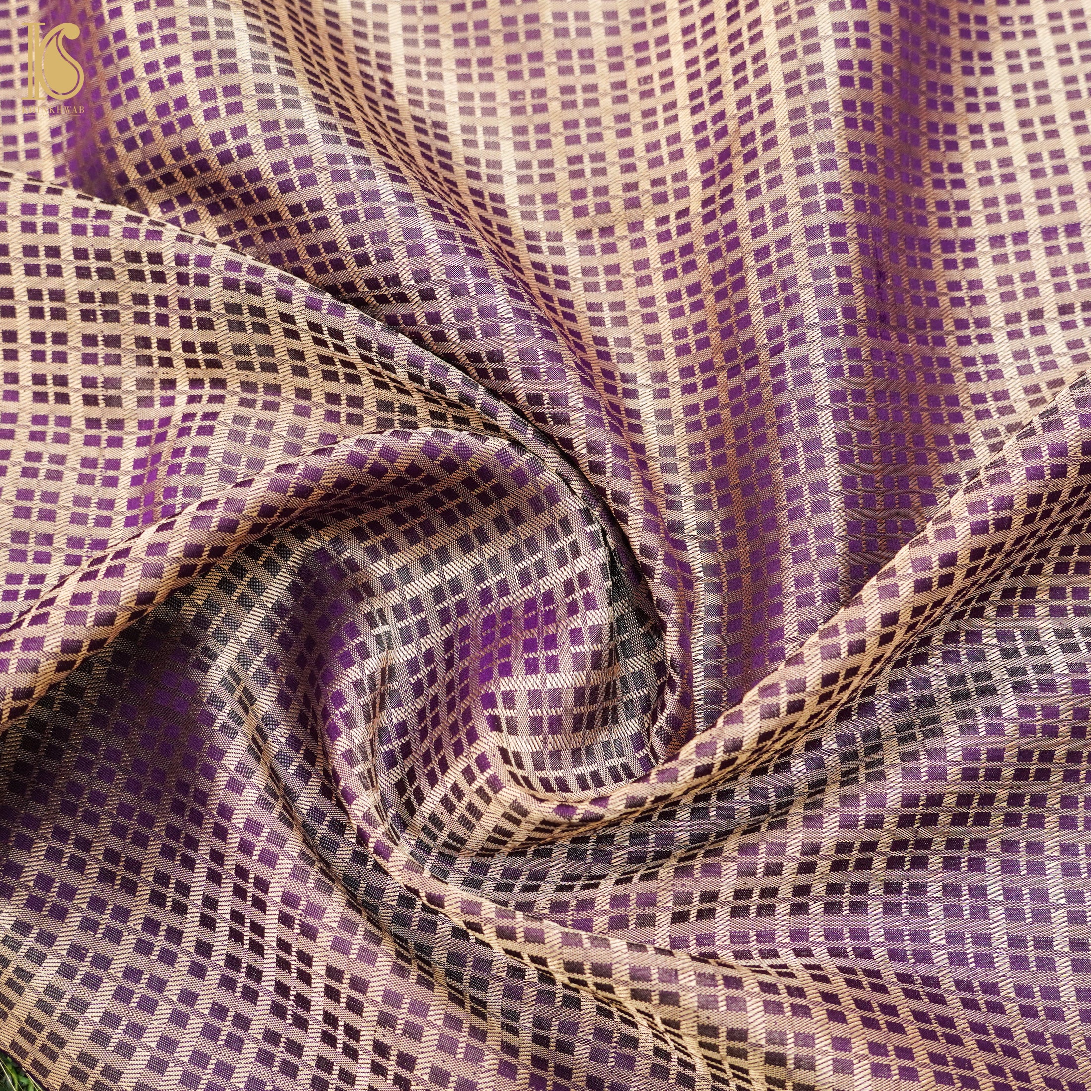 Vivid Violet Handwoven Pure Satin Silk Banarasi Fabric - Khinkhwab
