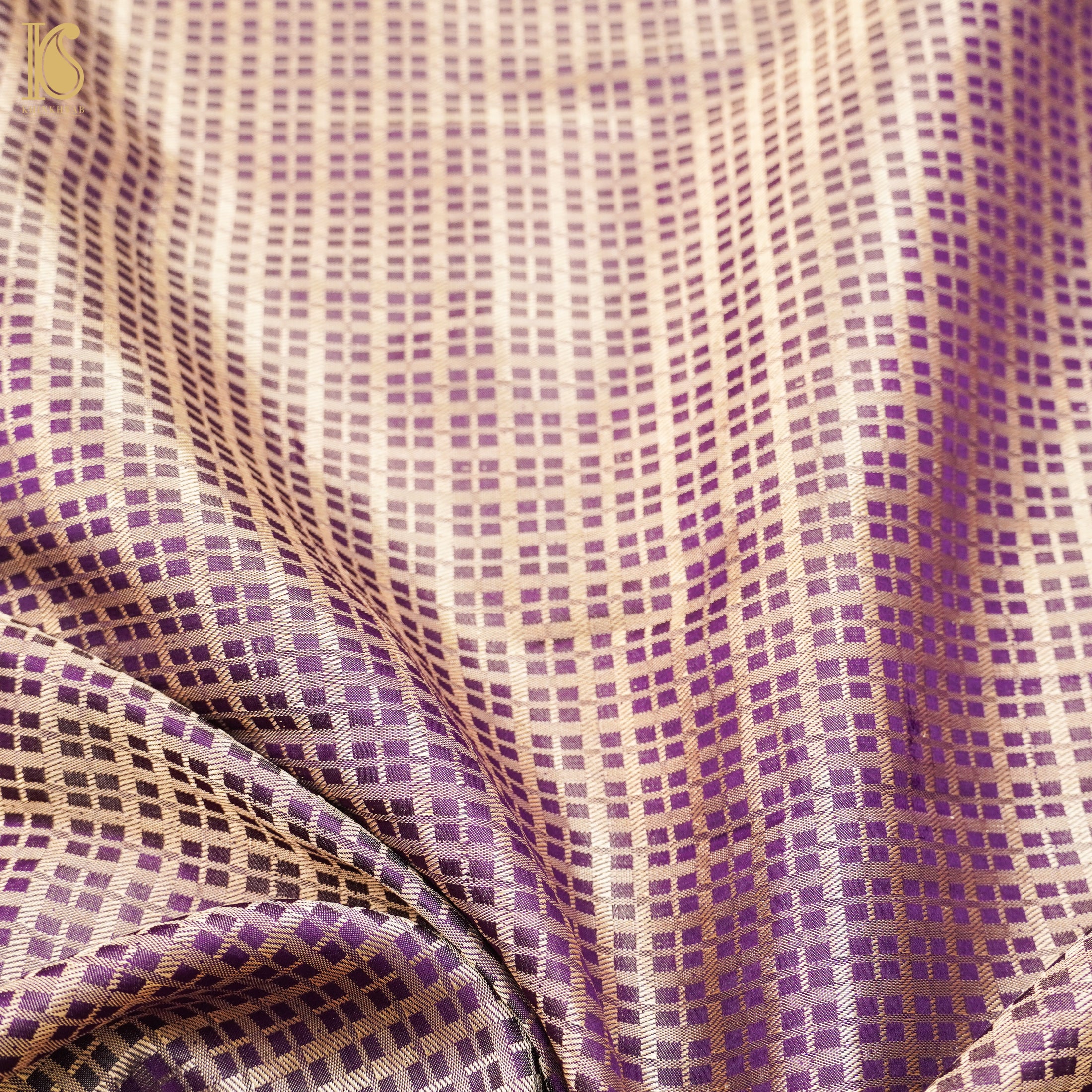Vivid Violet Handwoven Pure Satin Silk Banarasi Fabric - Khinkhwab