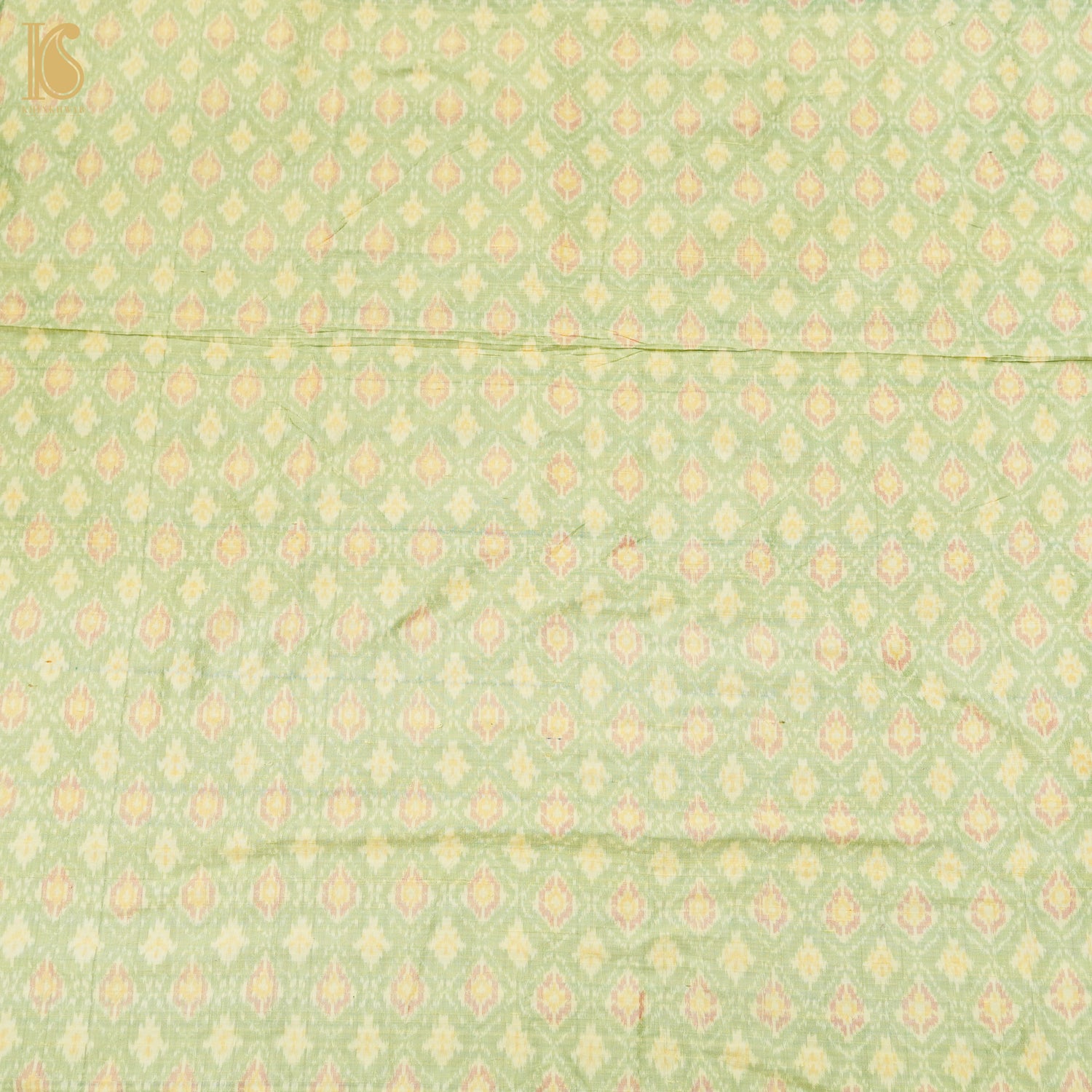 Primrose Green Pure Raw Silk Banarasi Ikat Fabric - Khinkhwab