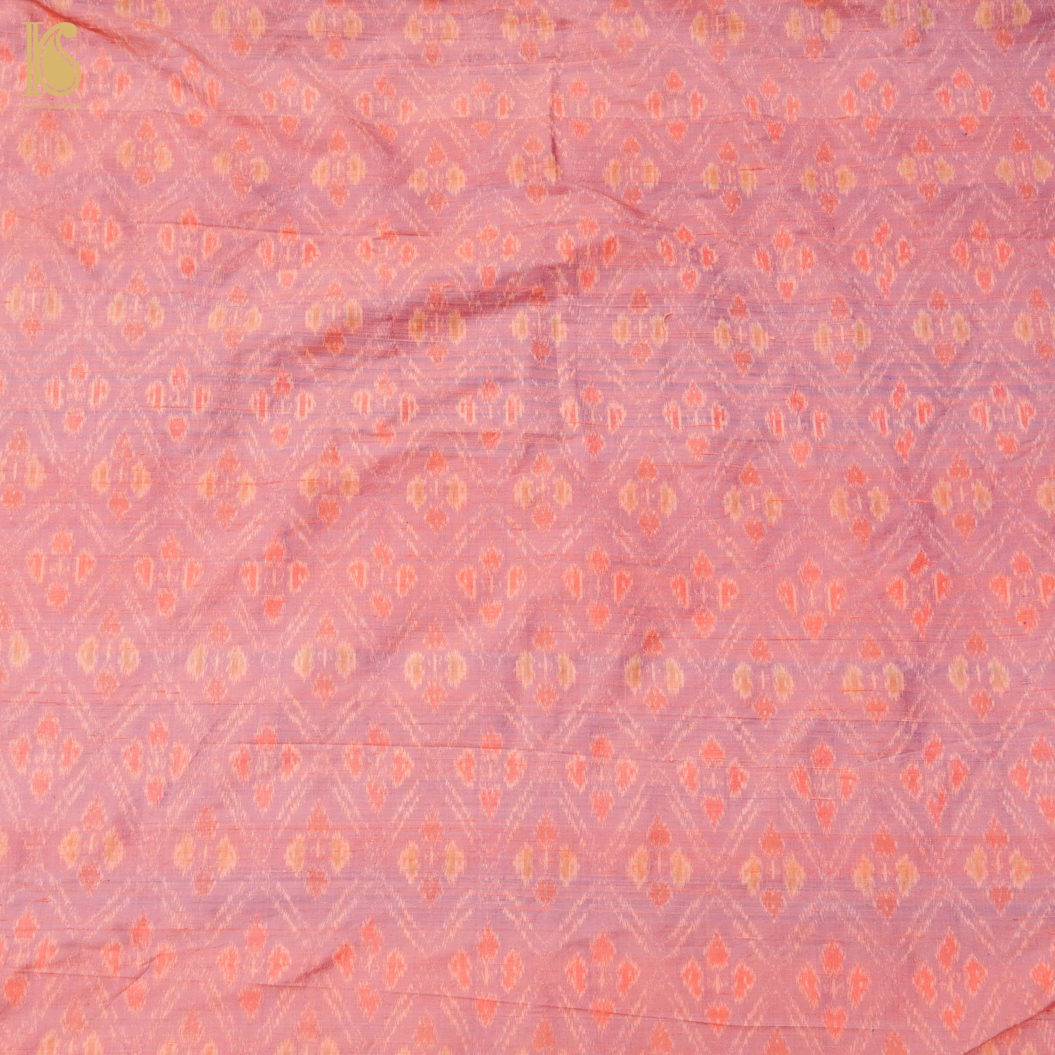 Rose Bud Pink Pure Raw Silk Banarasi Ikat Fabric - Khinkhwab