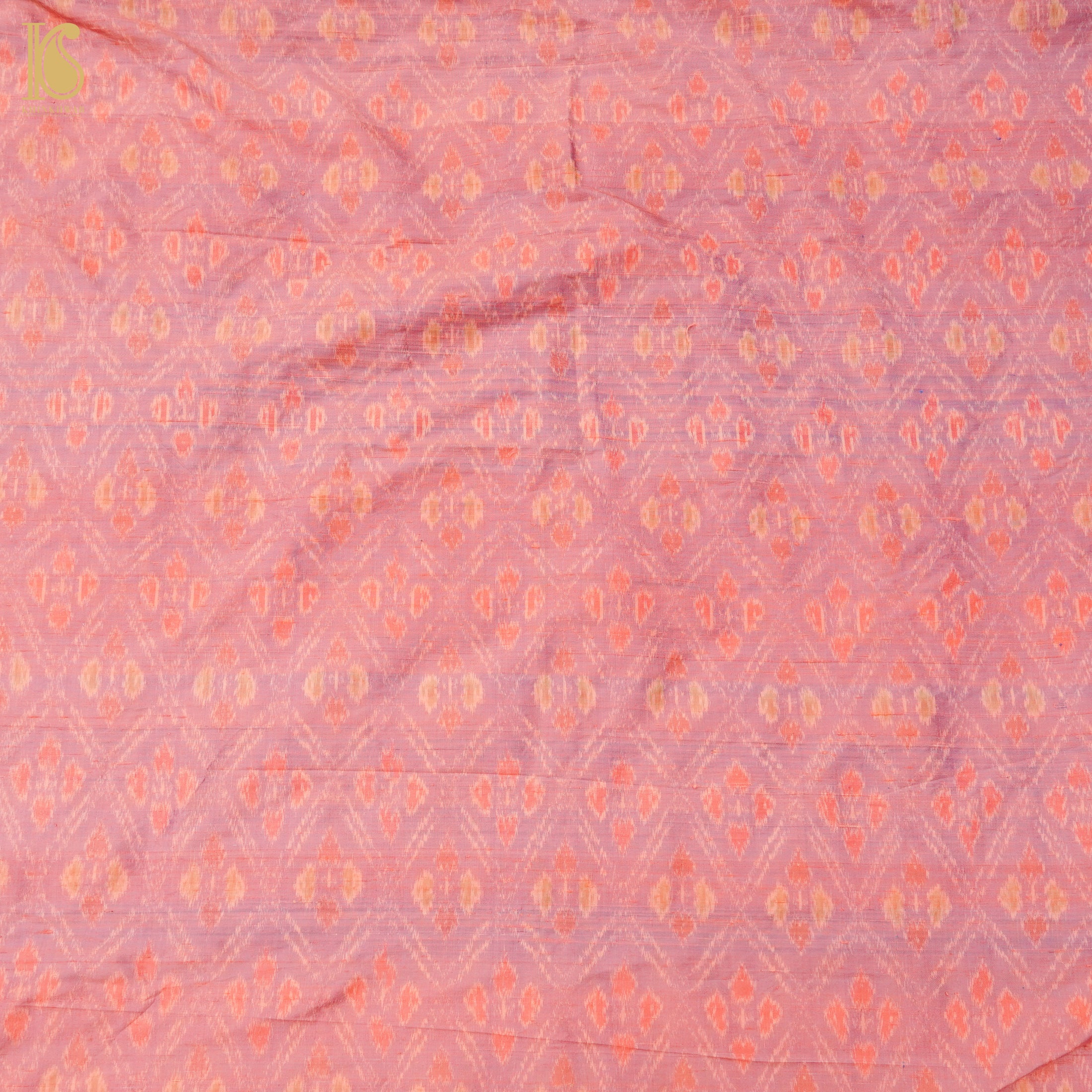 Rose Bud Pink Pure Raw Silk Banarasi Ikat Fabric - Khinkhwab