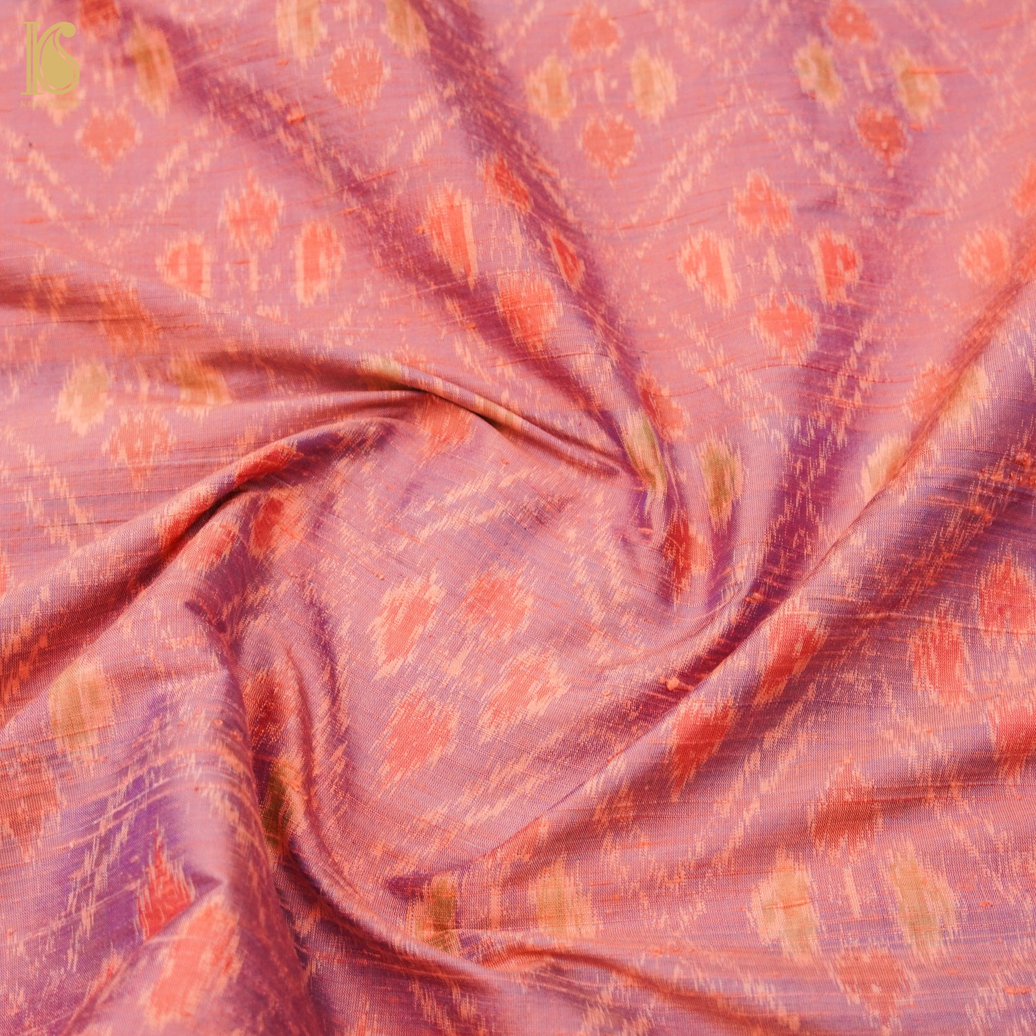 Rose Bud Pink Pure Raw Silk Banarasi Ikat Fabric - Khinkhwab