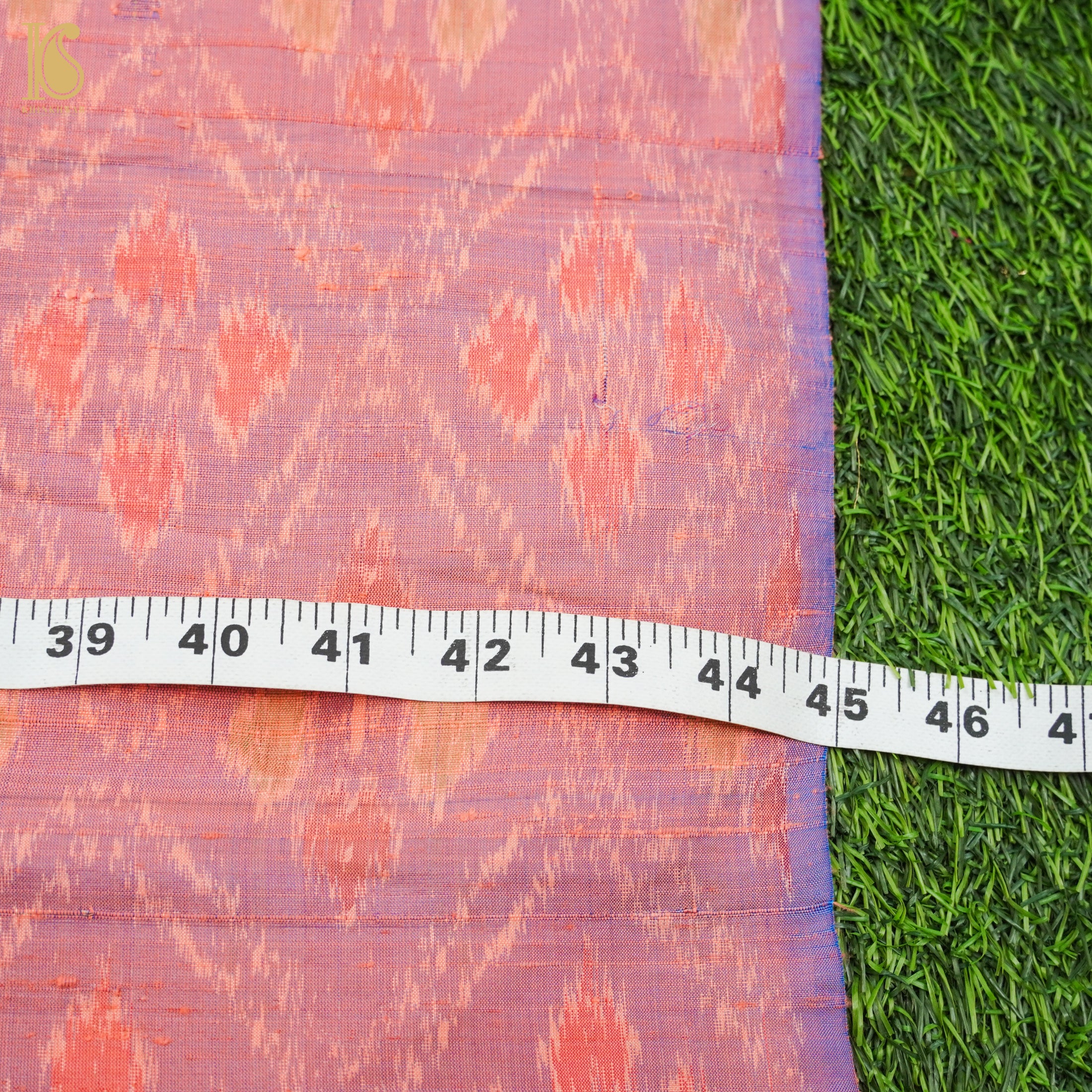 Rose Bud Pink Pure Raw Silk Banarasi Ikat Fabric - Khinkhwab