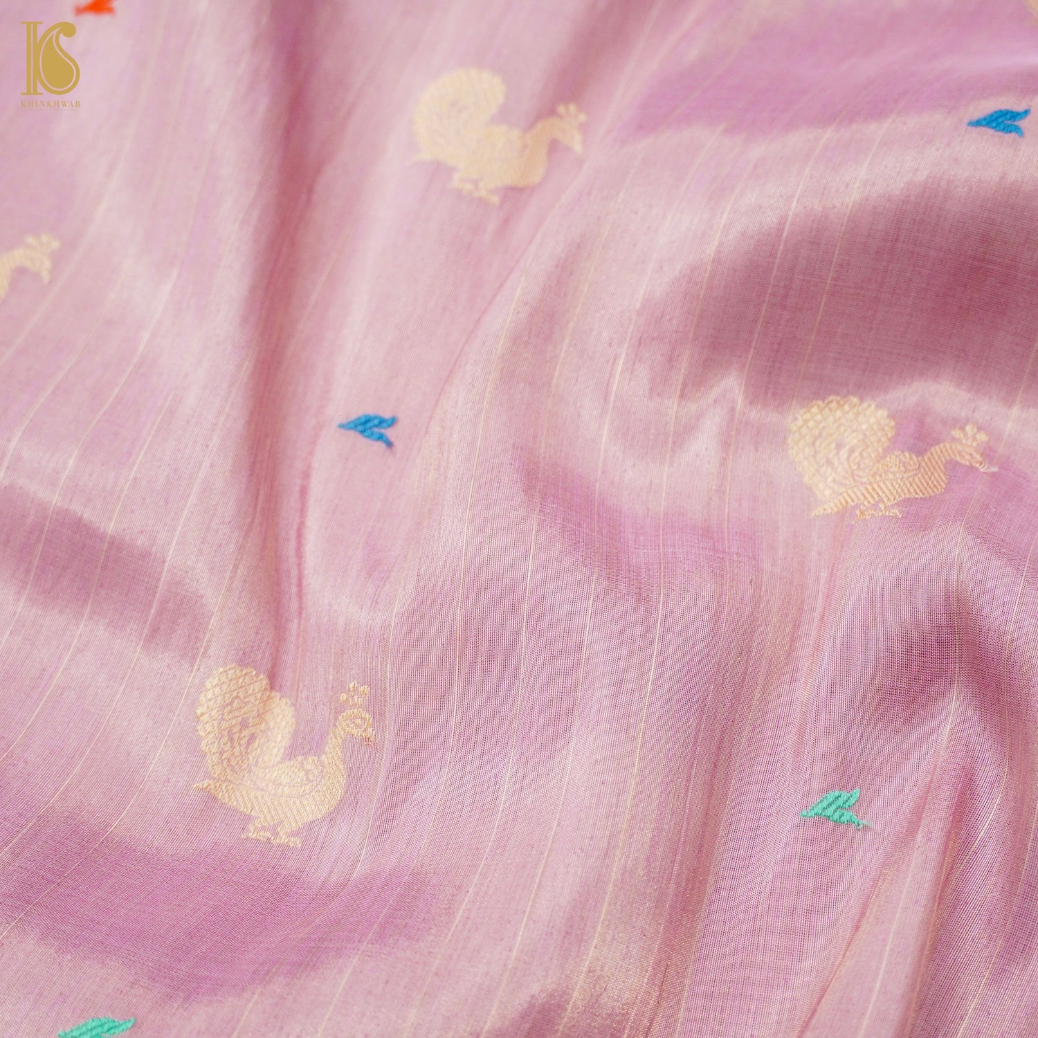 Kobi Pink Handloom Pure Tissue White Banarasi Bird Saree - Khinkhwab