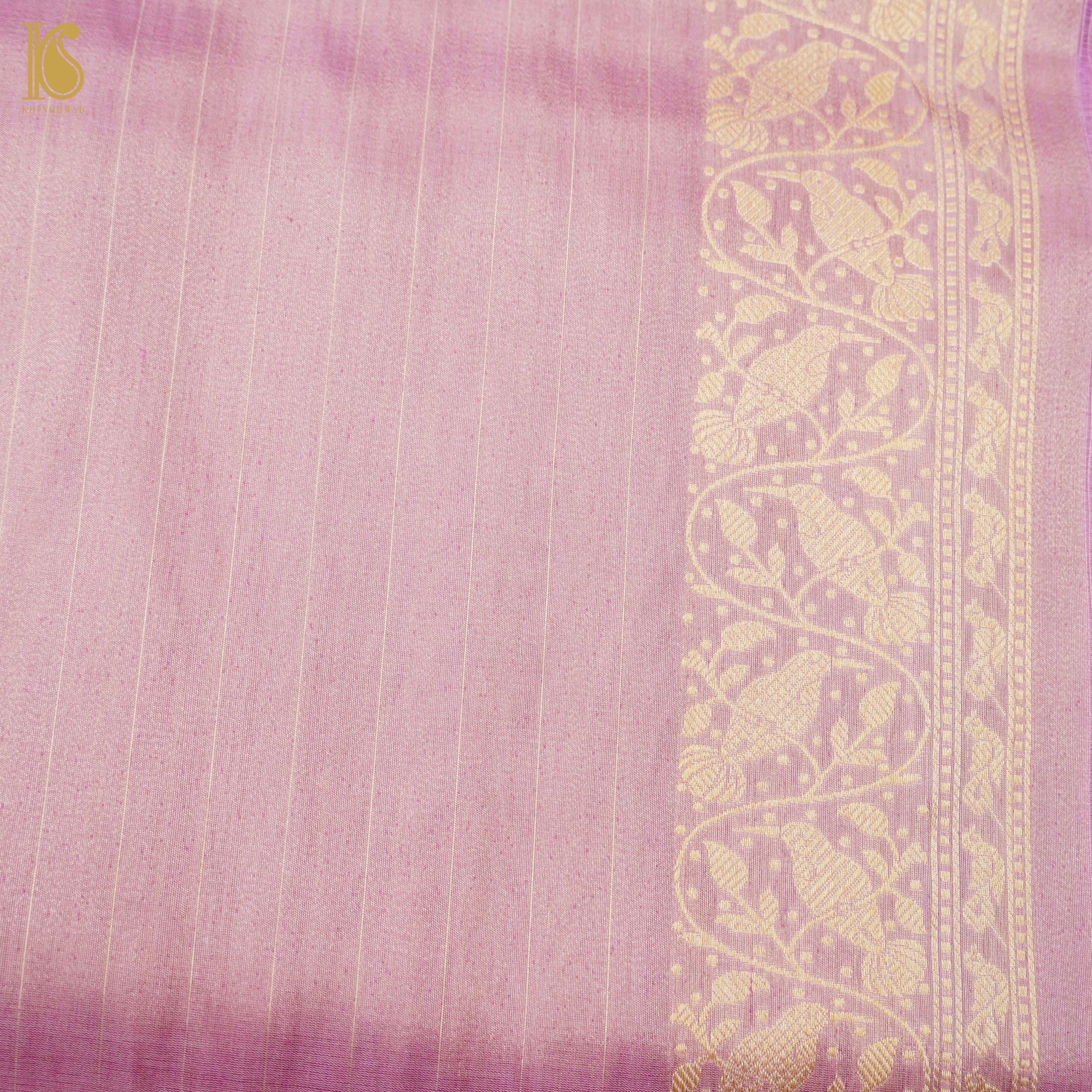 Kobi Pink Handloom Pure Tissue White Banarasi Bird Saree - Khinkhwab