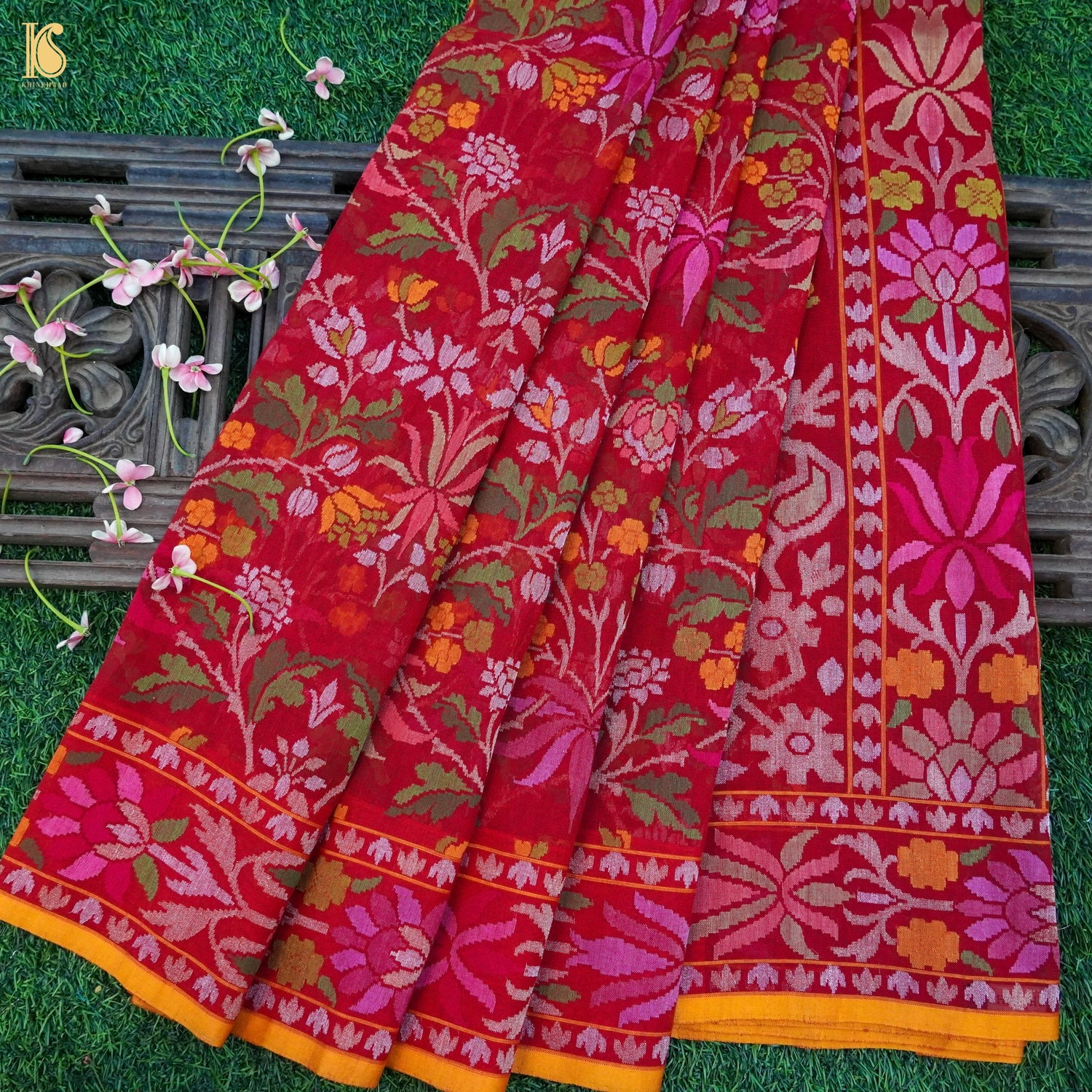 Pure Cotton Real Silver Zari Handloom Rakhtambari Banarasi Saree - Khinkhwab