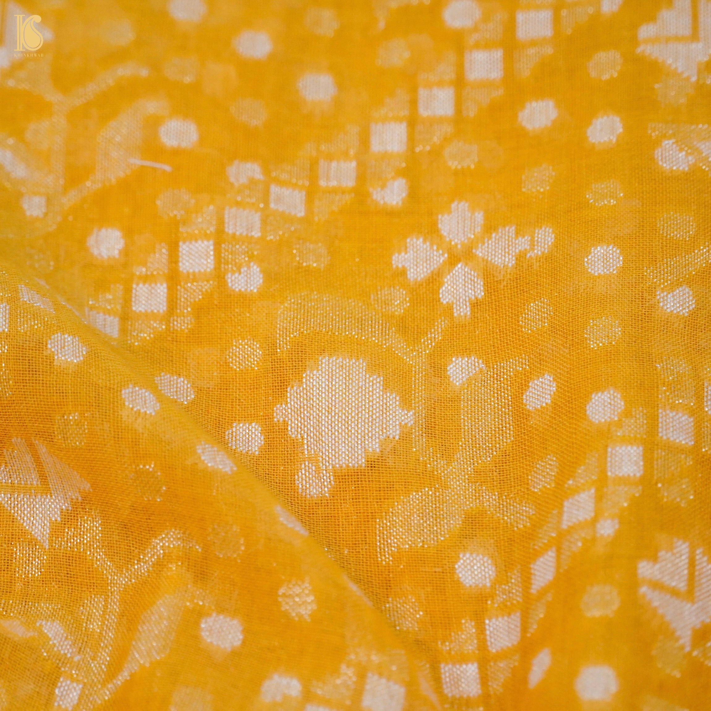 Yellow Pure Cotton Handloom Banarasi Jamdani Ektara Saree - Khinkhwab
