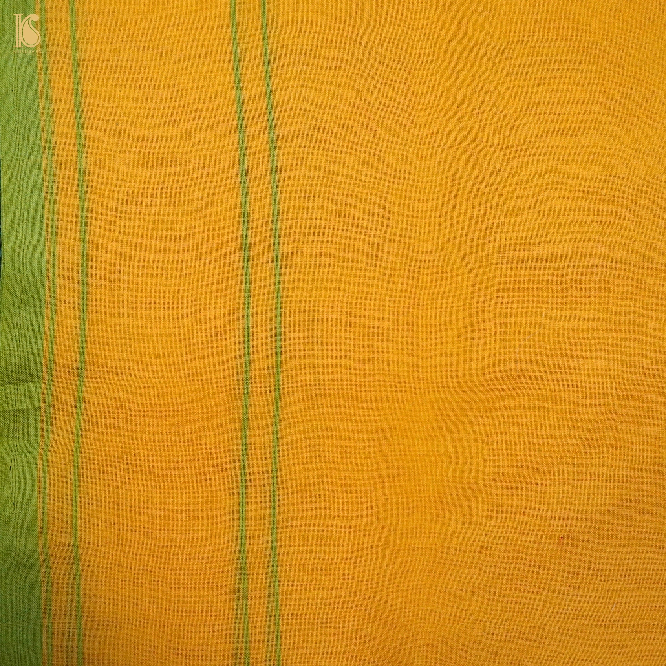 Yellow Pure Cotton Handloom Banarasi Jamdani Ektara Saree - Khinkhwab