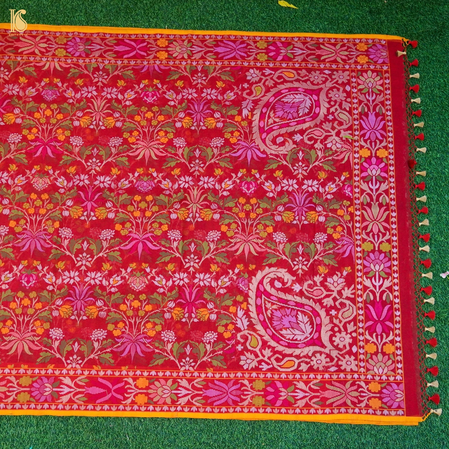 Pure Cotton Real Silver Zari Handloom Rakhtambari Banarasi Saree - Khinkhwab