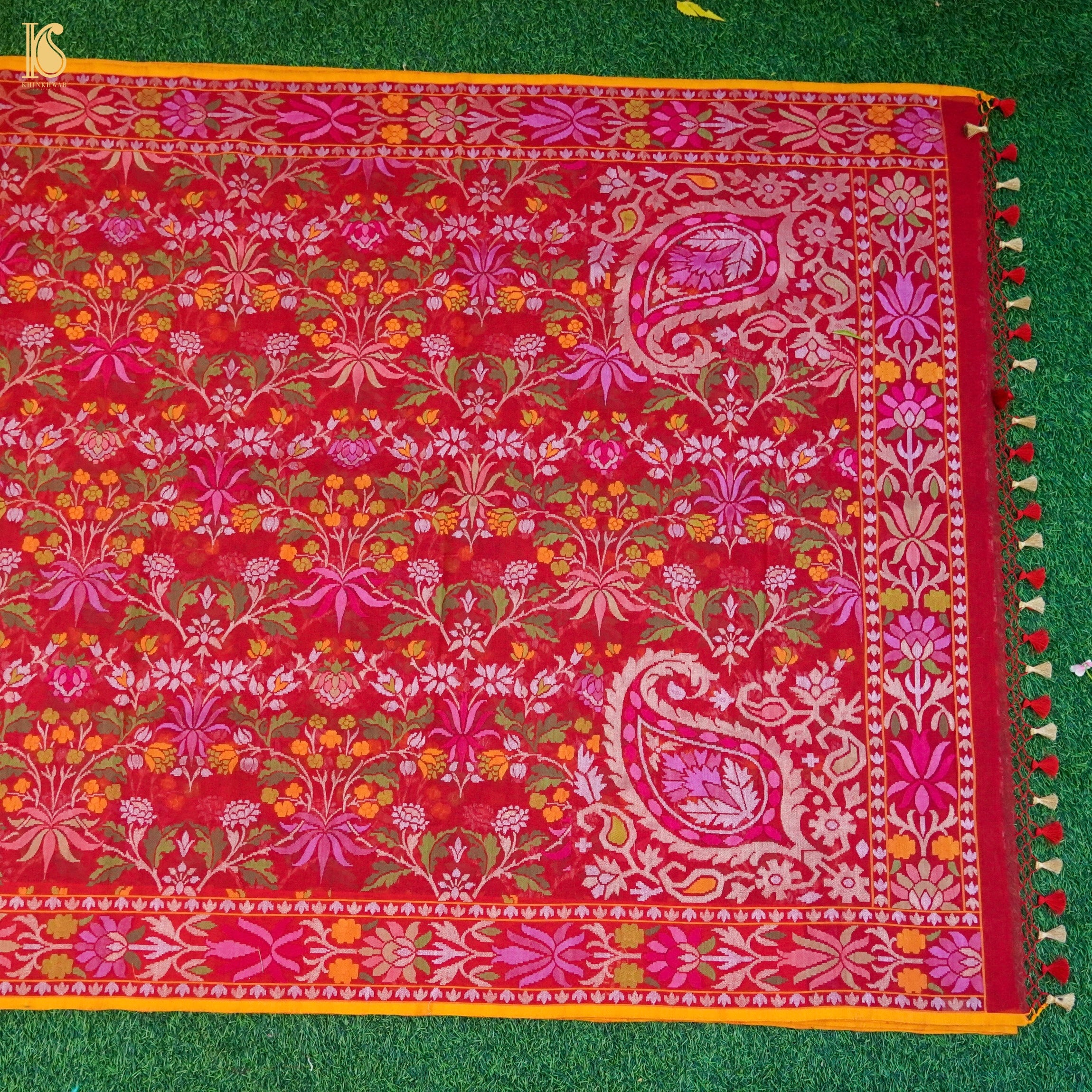 Pure Cotton Real Silver Zari Handloom Rakhtambari Banarasi Saree - Khinkhwab