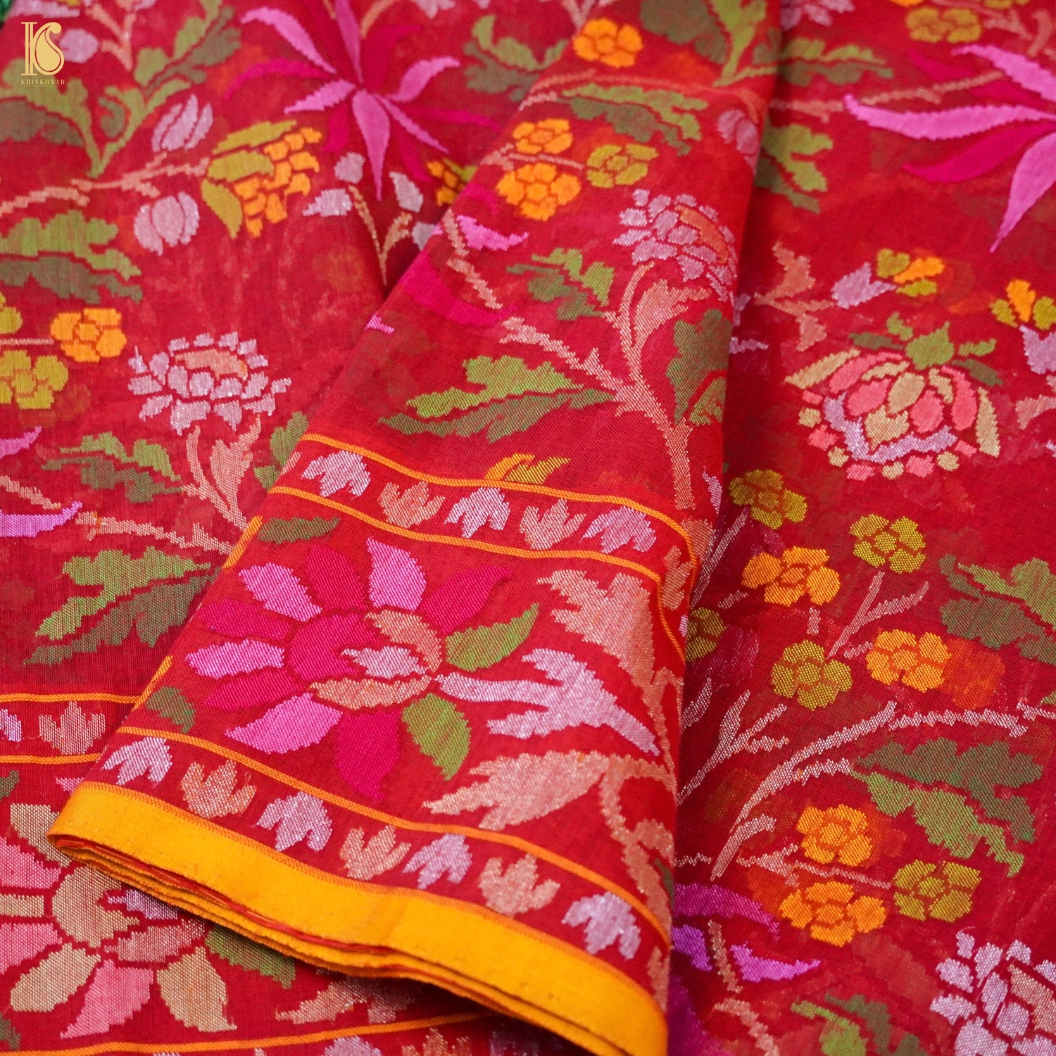 Pure Cotton Real Silver Zari Handloom Rakhtambari Banarasi Saree - Khinkhwab