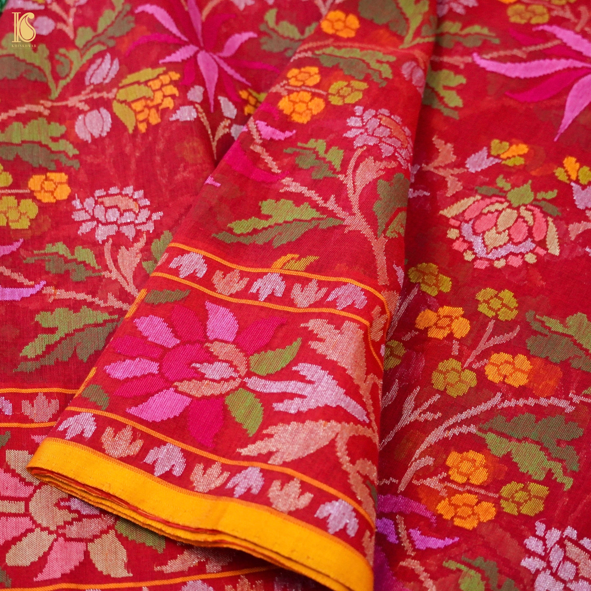 Pure Cotton Real Silver Zari Handloom Rakhtambari Banarasi Saree - Khinkhwab